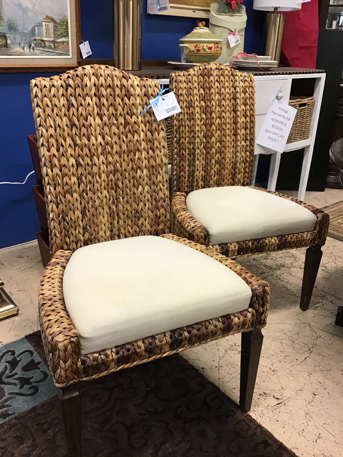 PAIR Basket Weave Side Dining Chairs