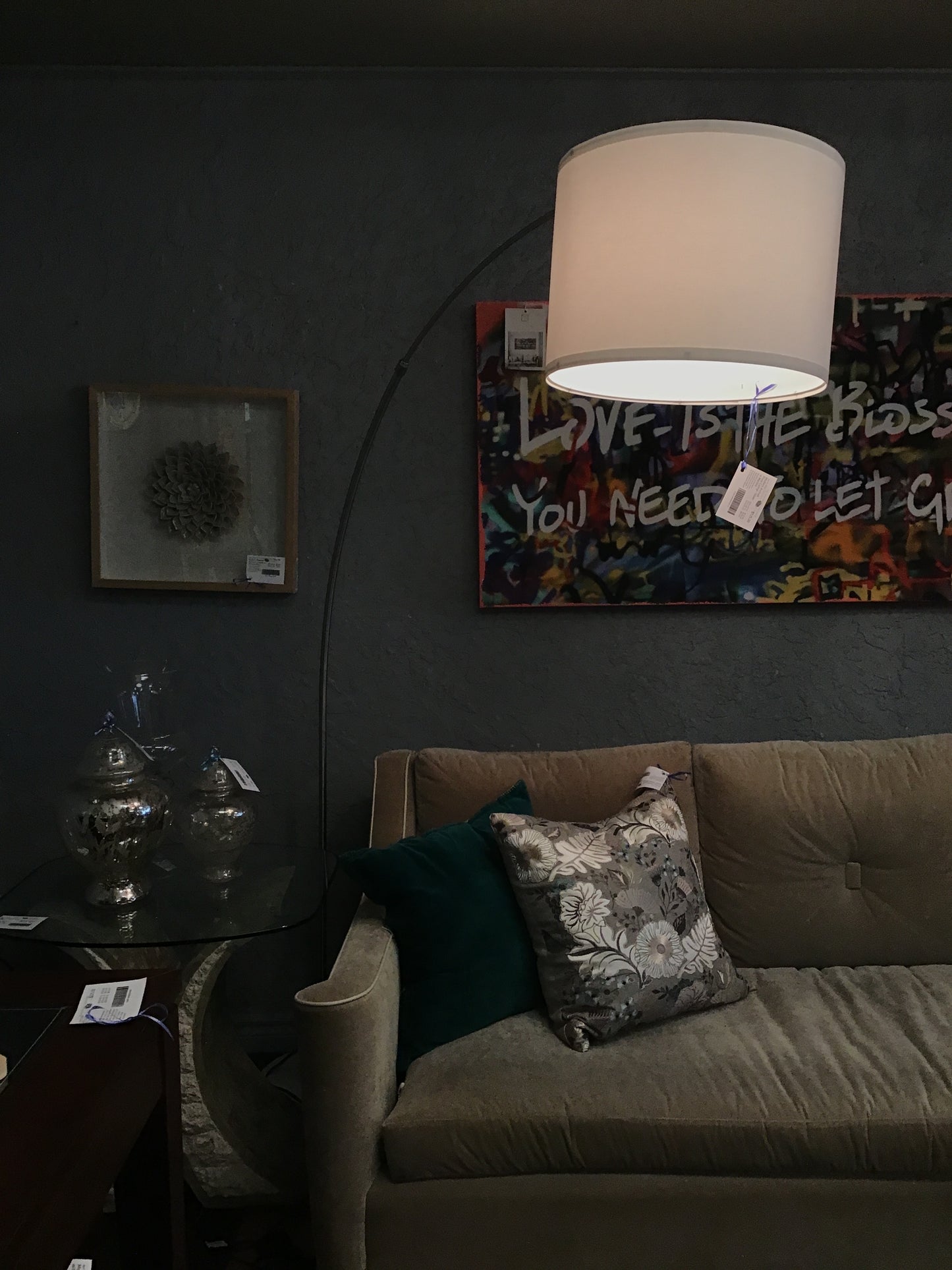 Modern Arched Floor Lamp- Silver w Marble