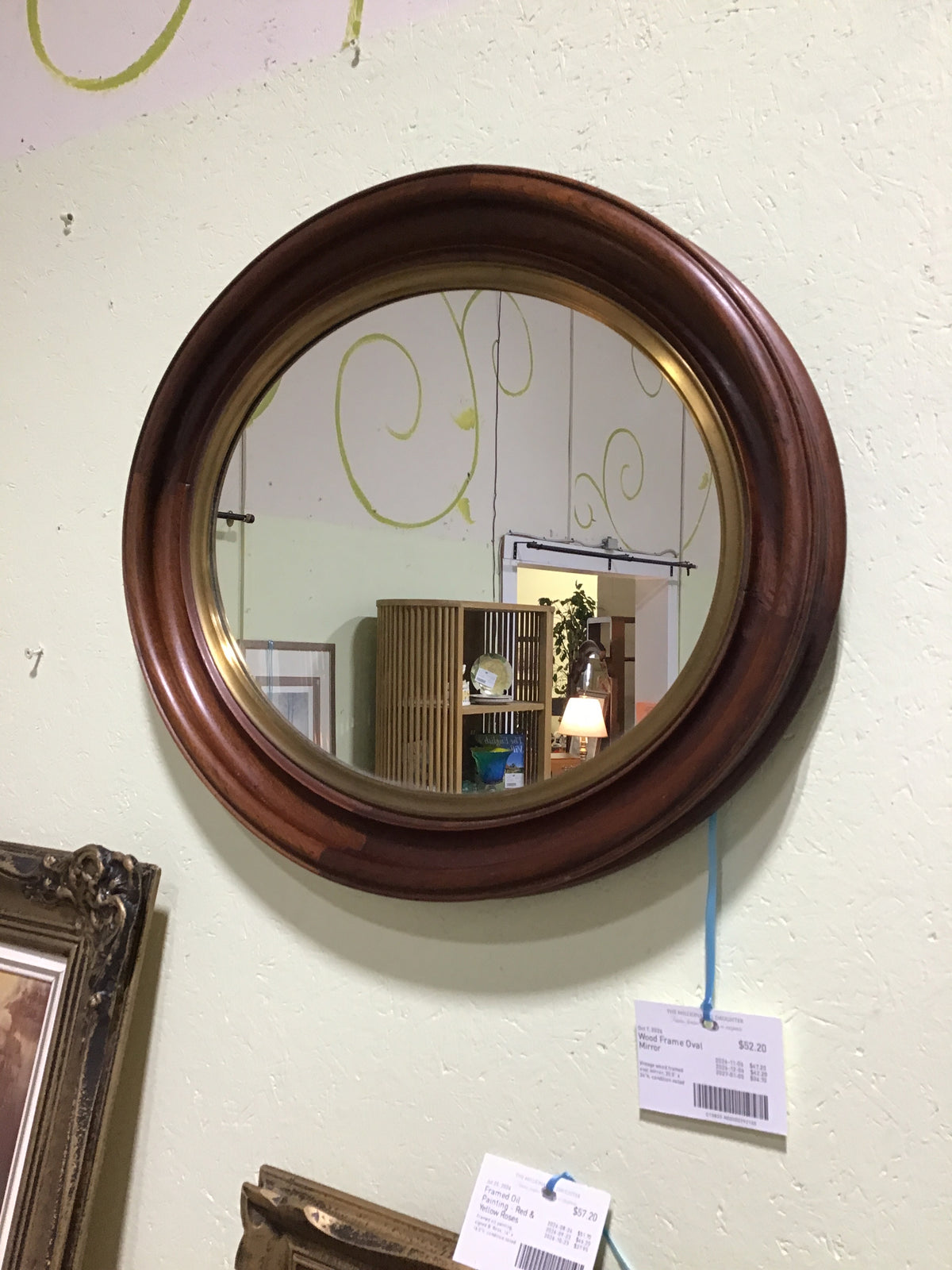 Wood Frame Oval Mirror