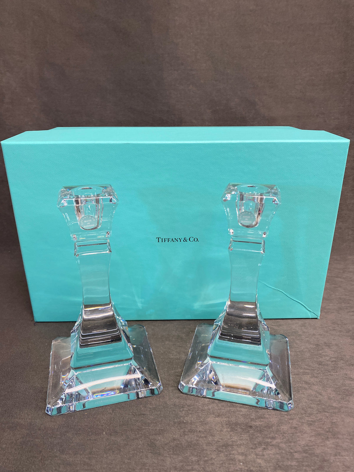 PAIR Tiffany Crystal Candleholders