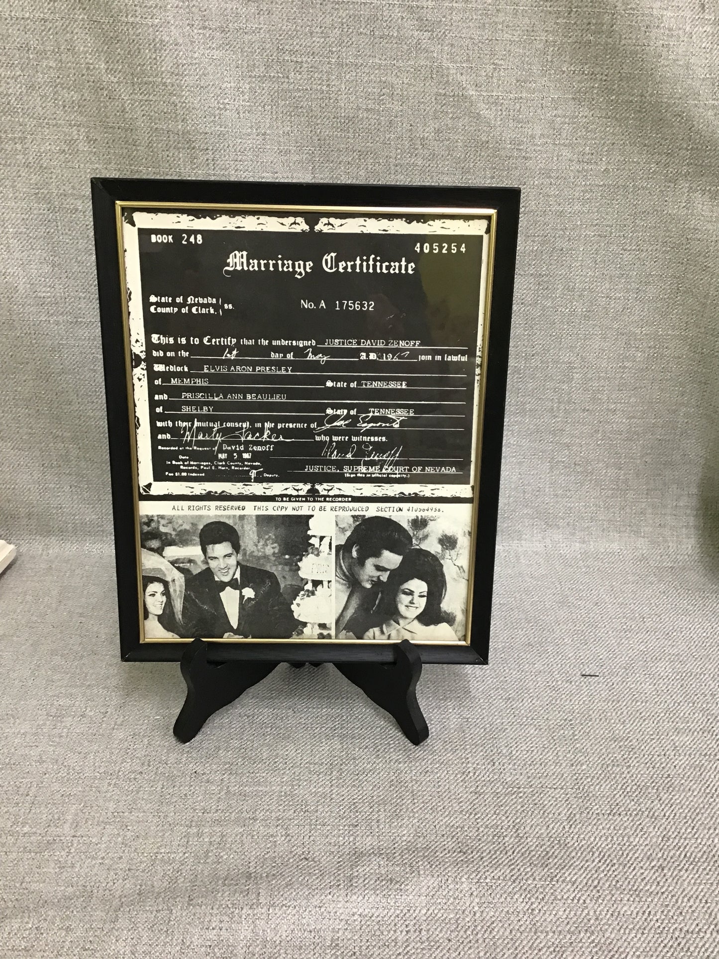 Elvis & Priscilla's Marriage Certificate