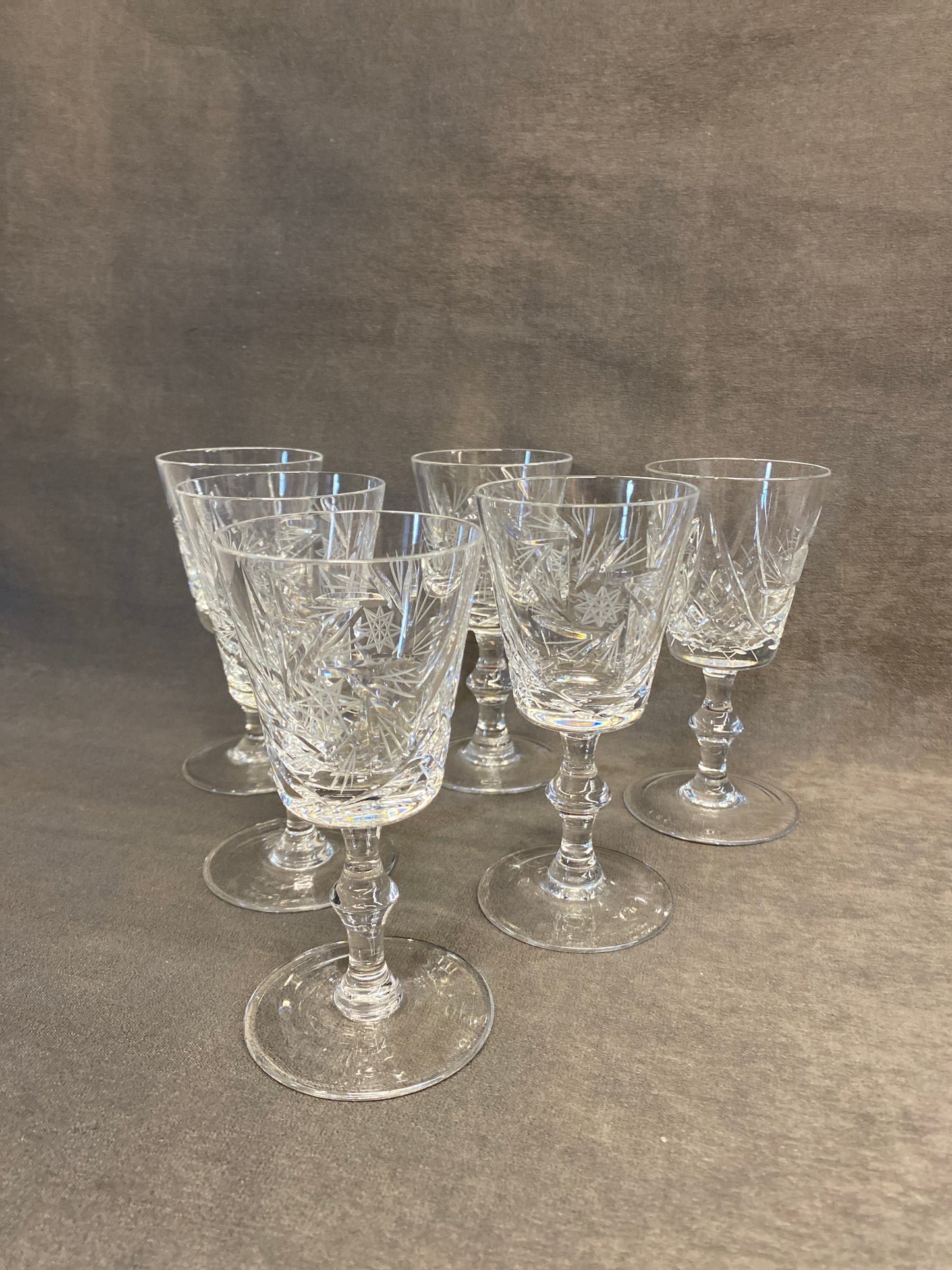 Set 6 Pinwheel Crystal Sherry Glasses