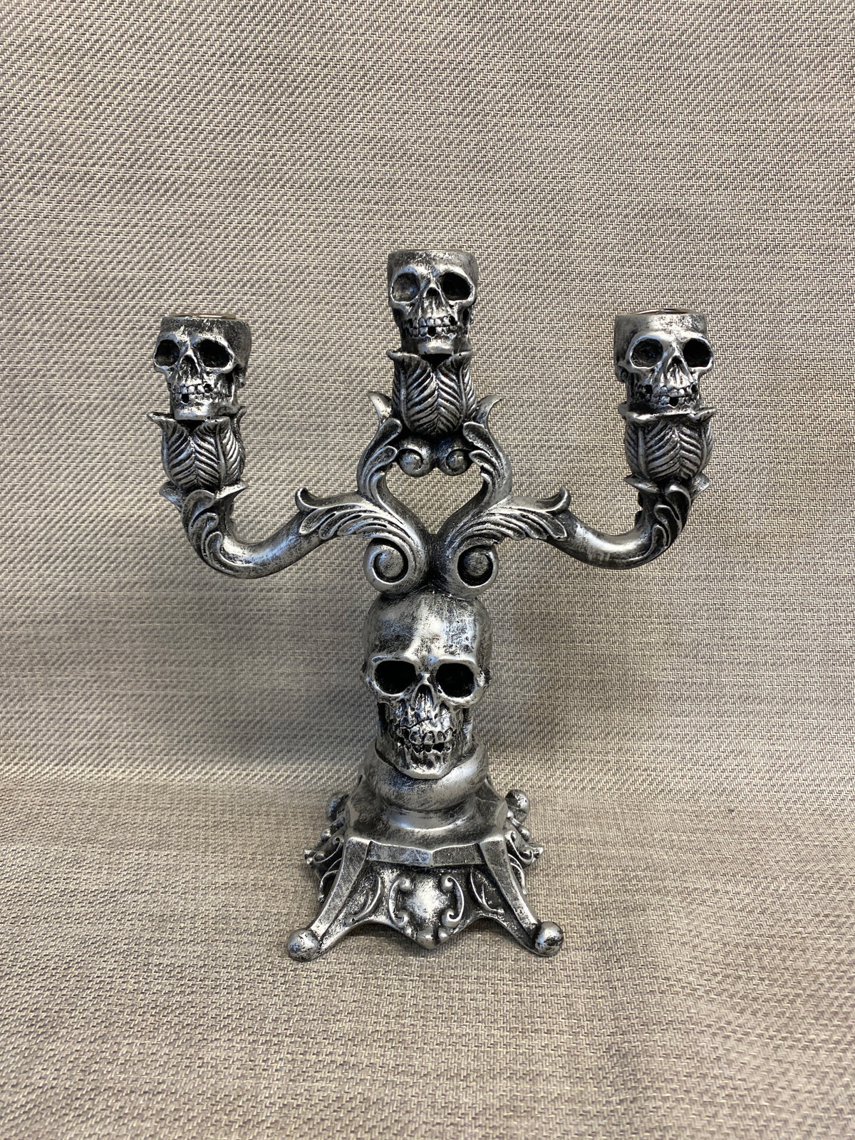 Halloween Candelabra - Silver Skulls