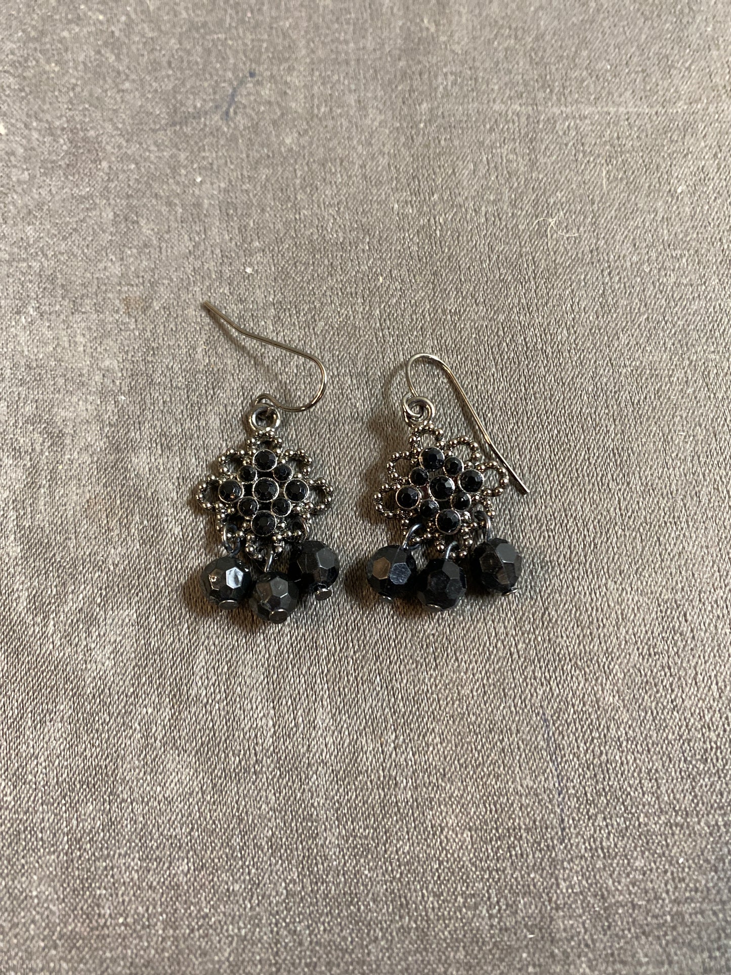 Pair Pierced Earrings - Black Bead Drops