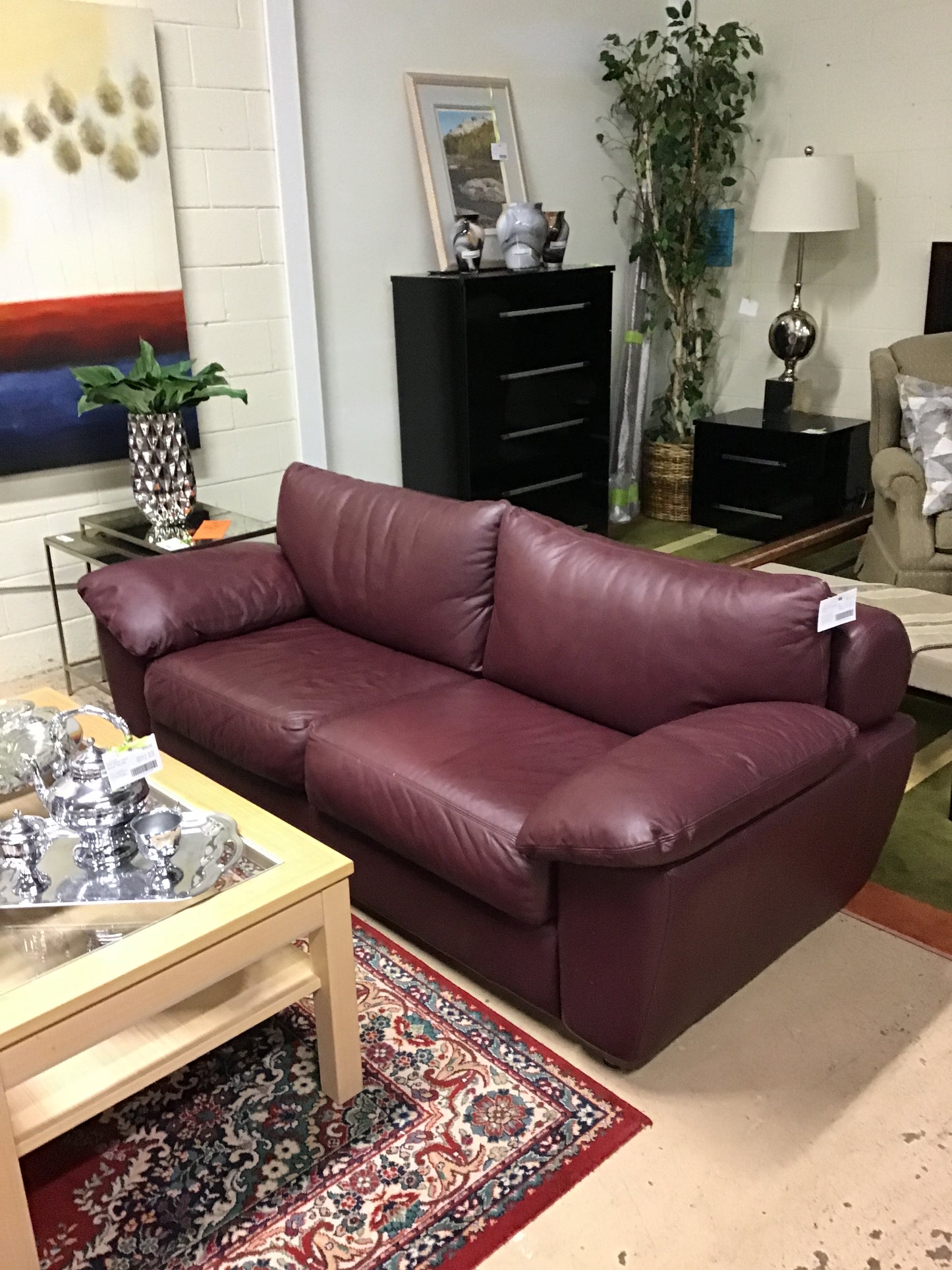 Maroon Leather Sofa