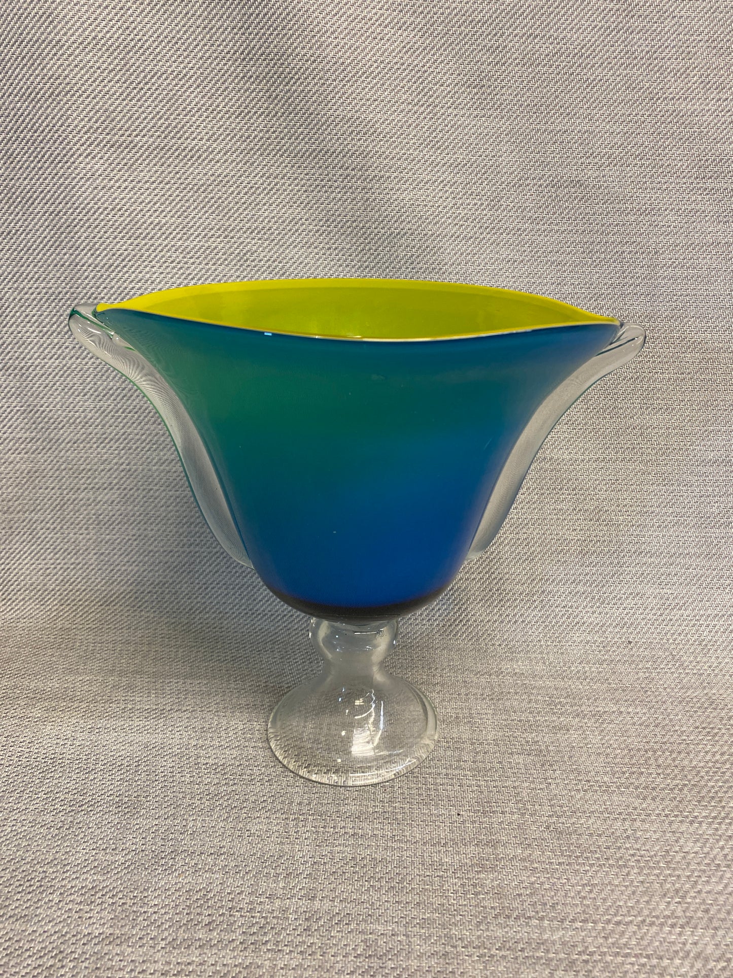 Art Glass Footed Bowl - Blue & Yellow