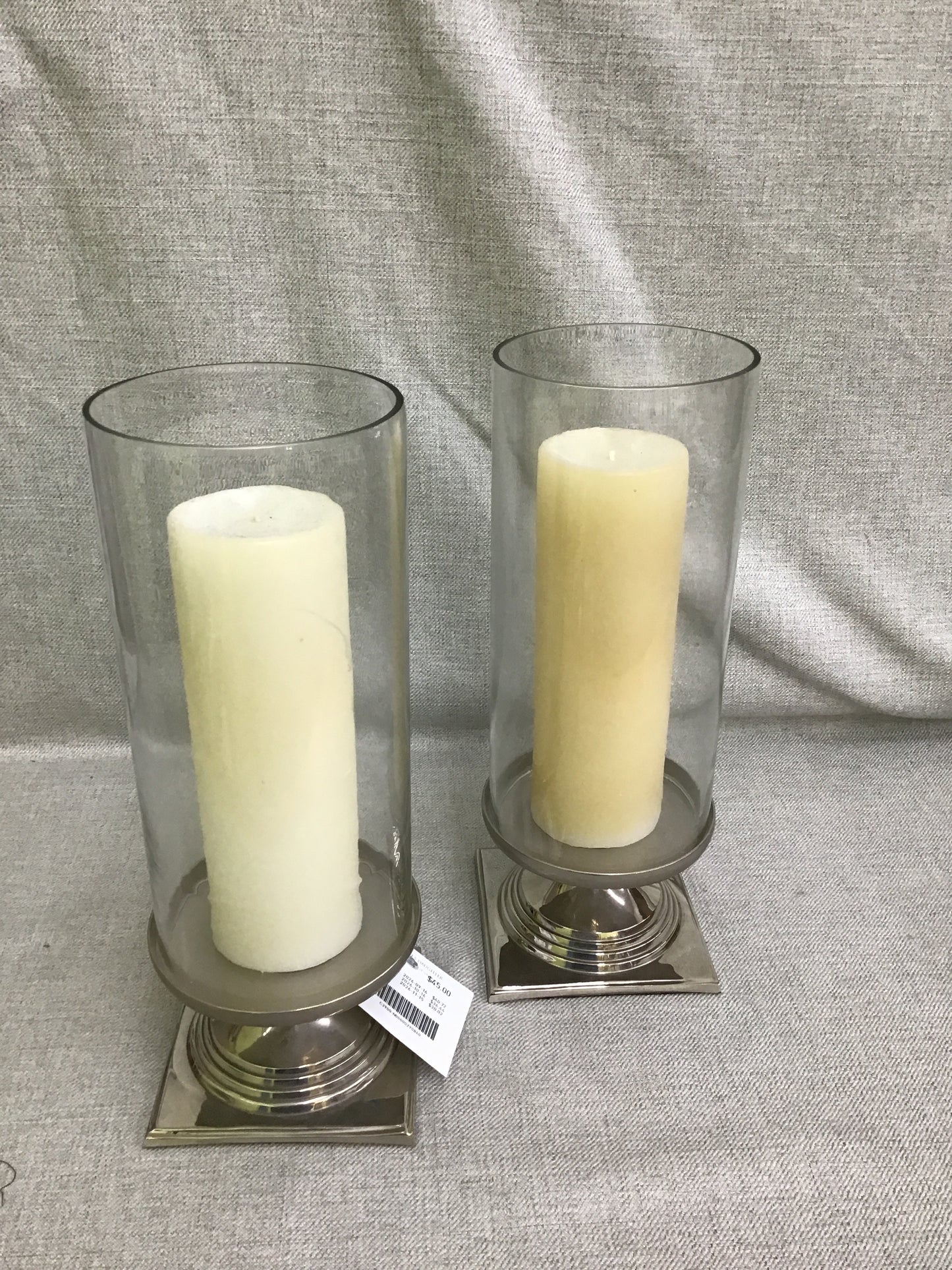 Pair Glass & Metal Candle Holders