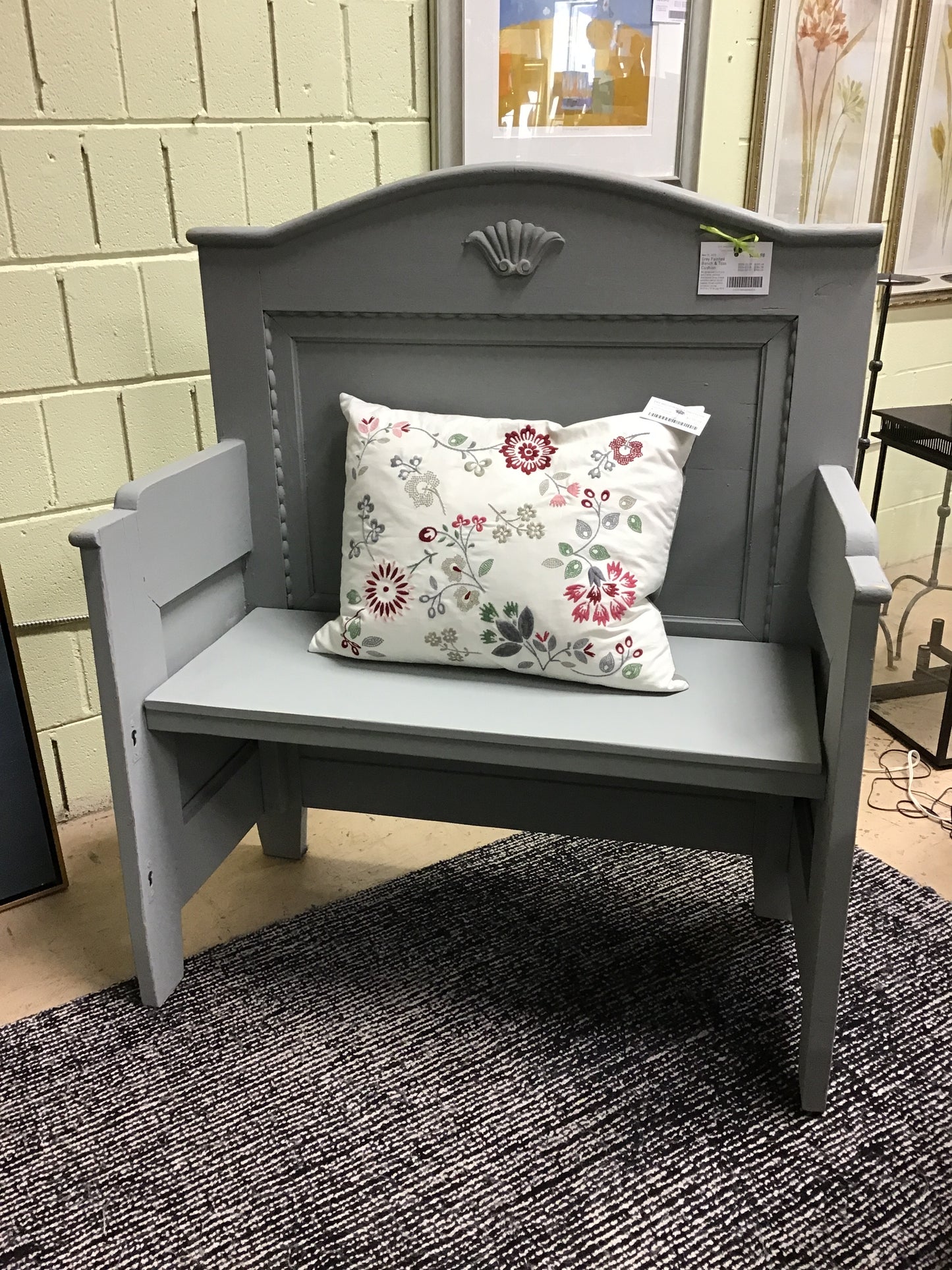 Grey Painted Bench & Toss Cushion