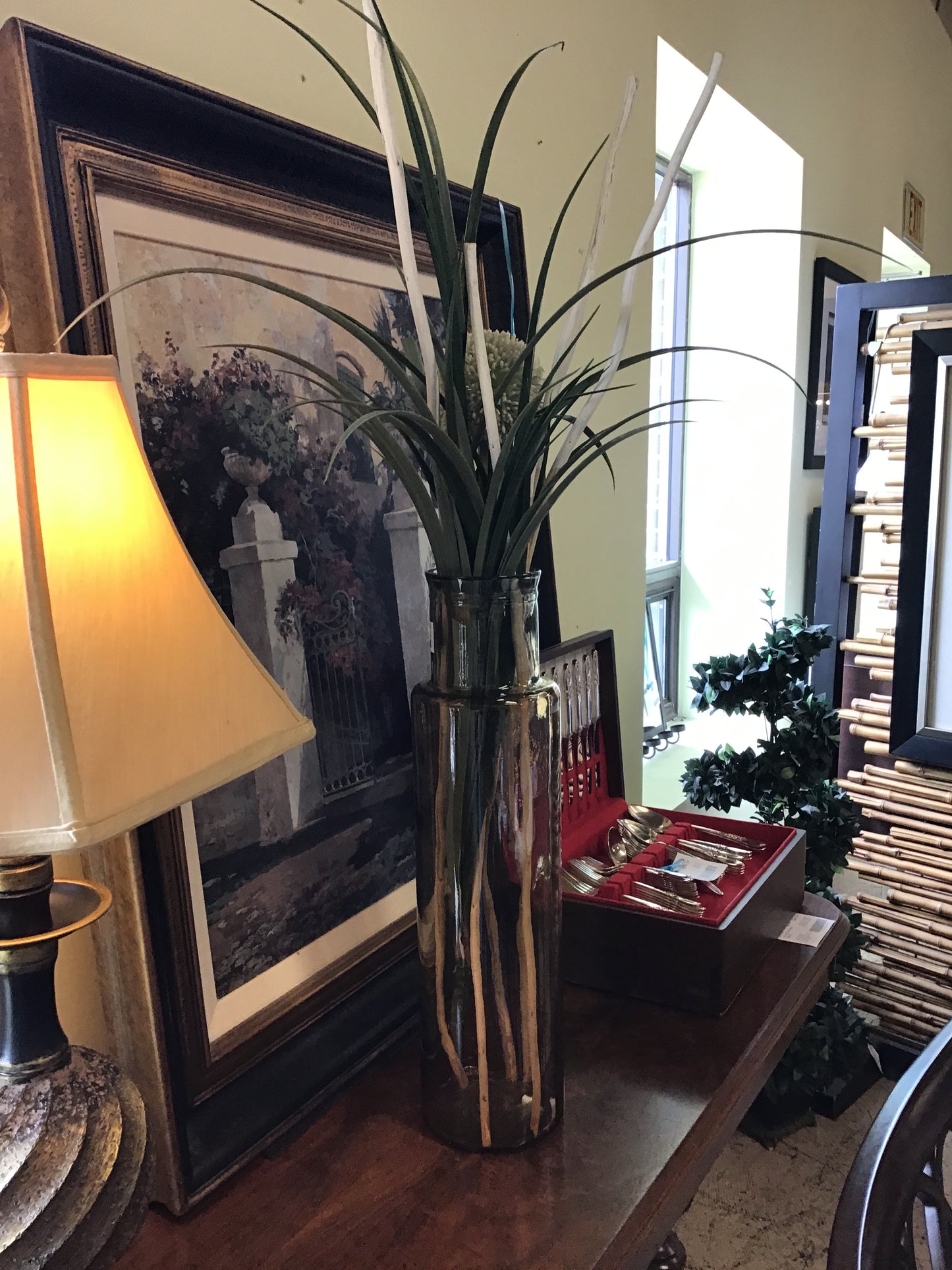 Recycled Glass Vase With Reeds