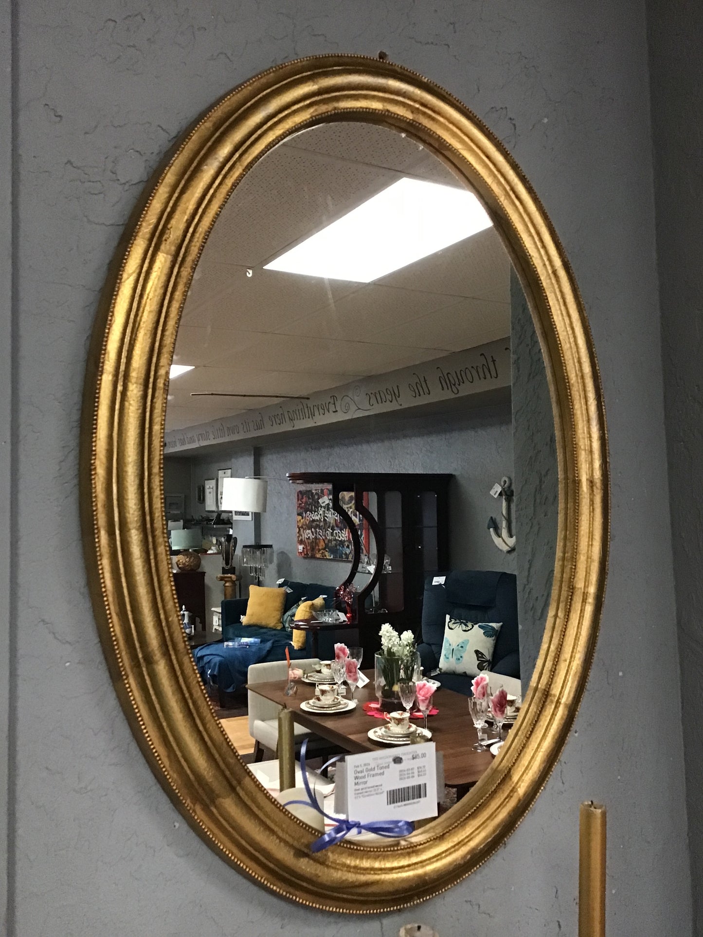 Oval Gold Toned Wood Framed Mirror