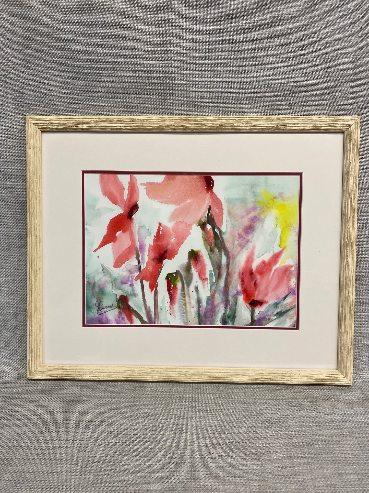 Framed Watercolour Painting - Red Flowers