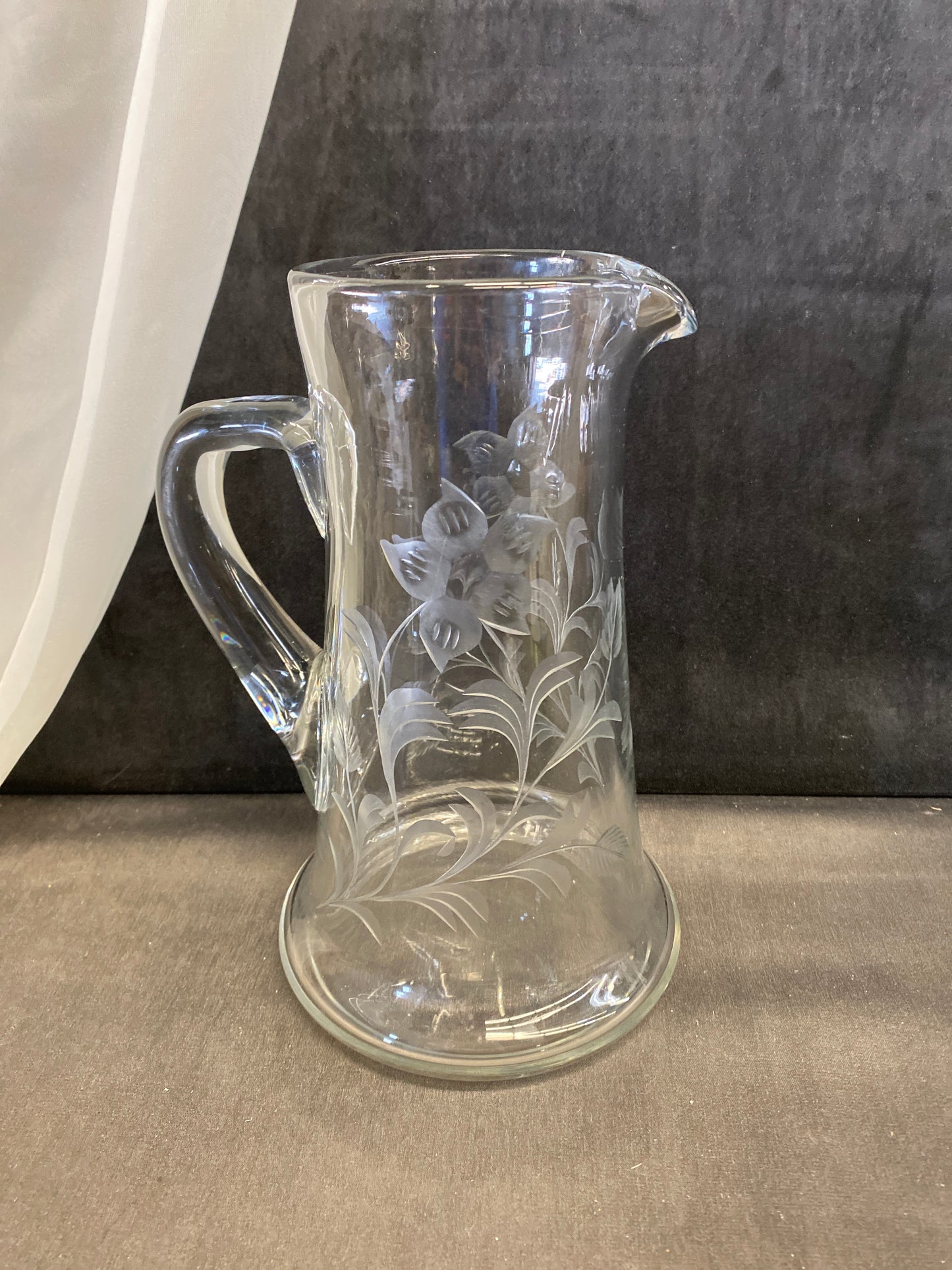 Glass Jug - Etched Flower