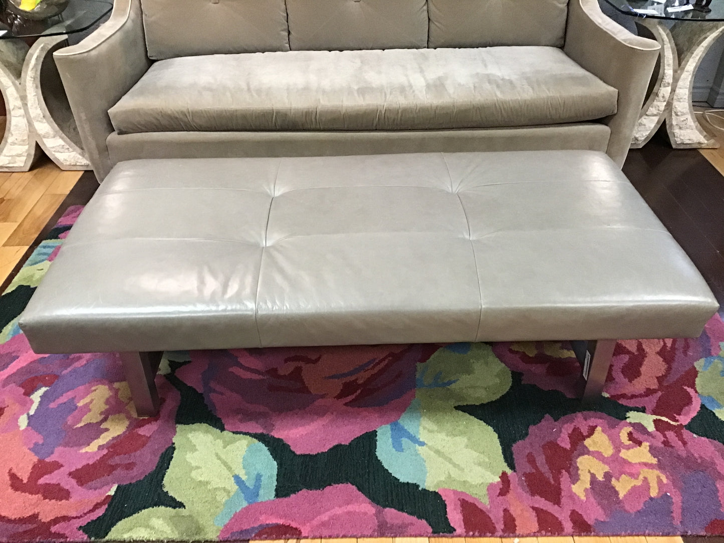 Grey Tone Leather Bench