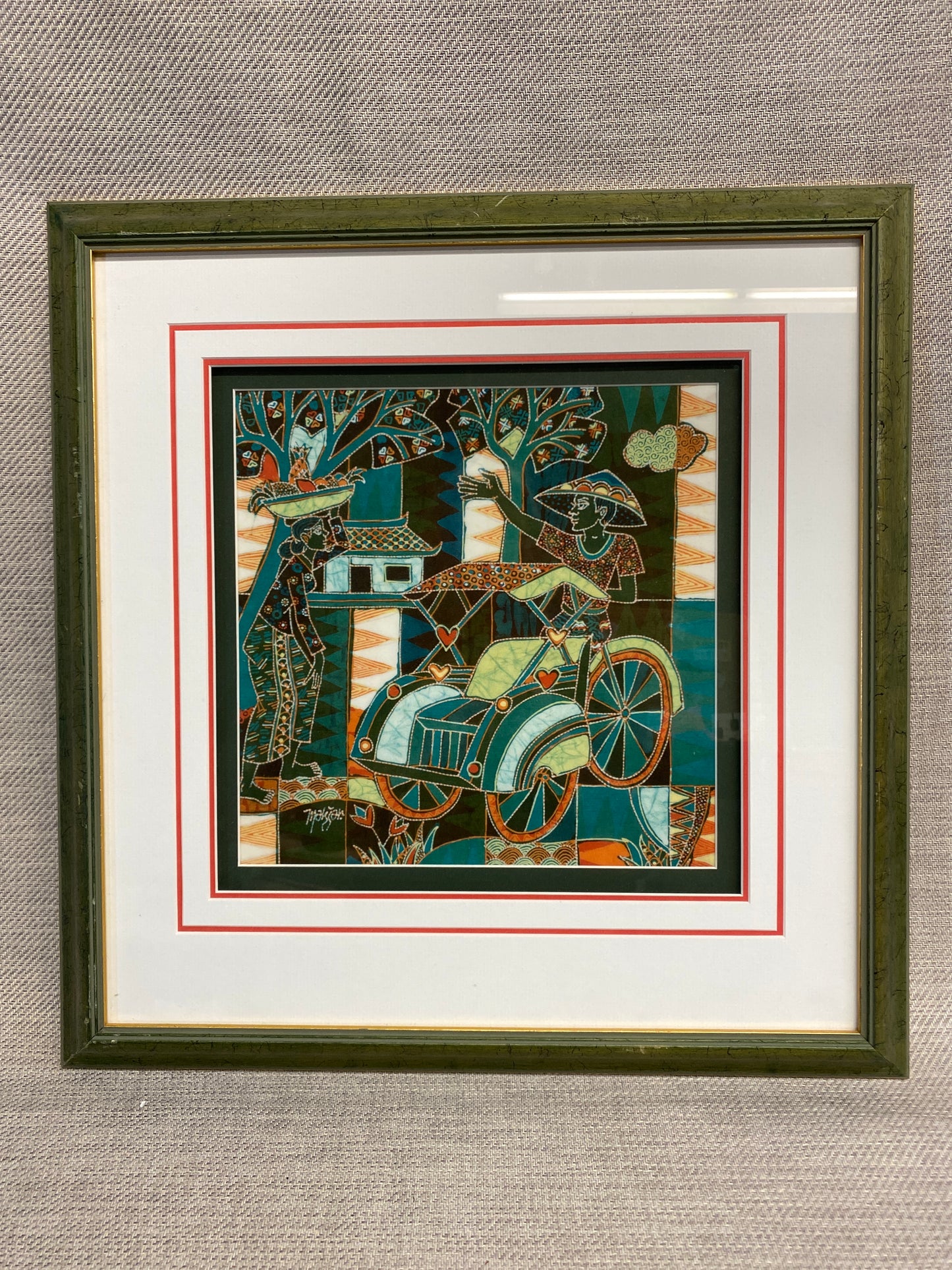 Framed Batik Cloth - Bicycle Cart