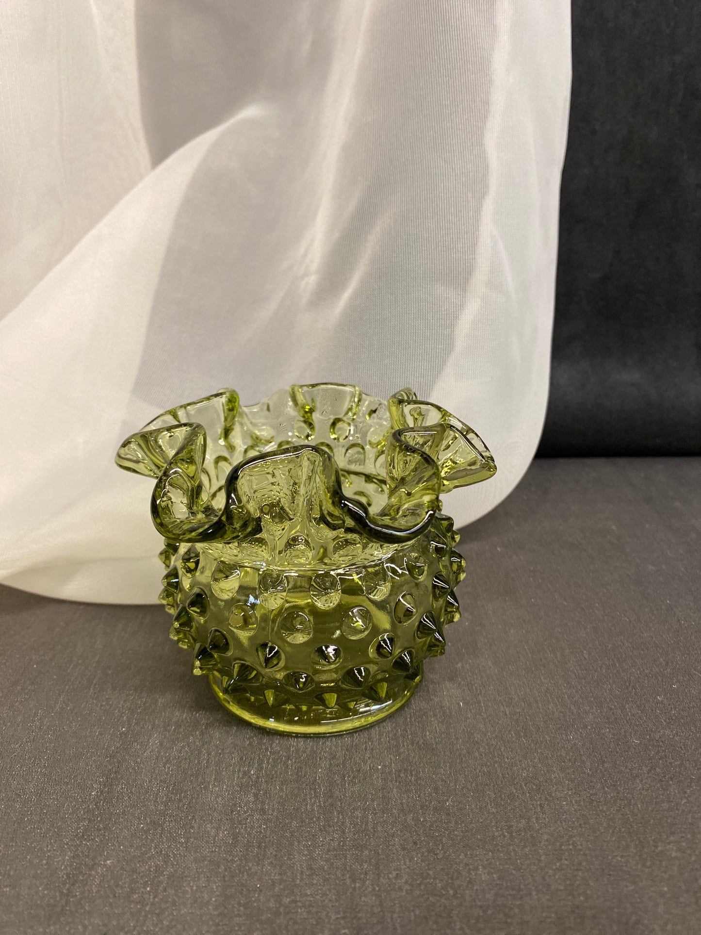 Fenton Glass Vase - Green Hobnail