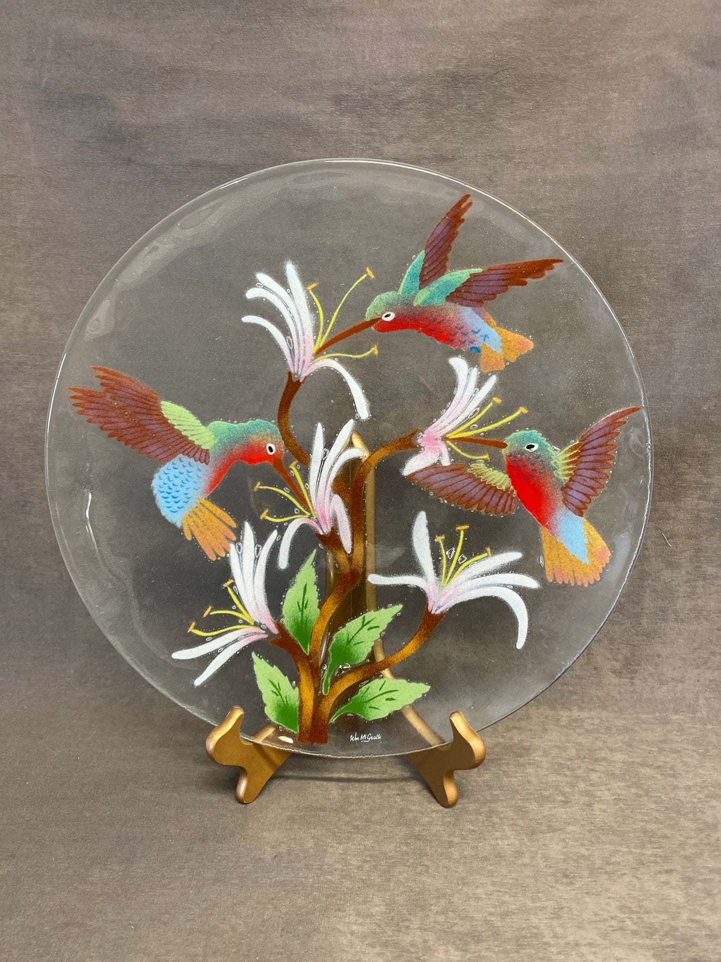 Wm McGrath Fused Glass Plate - Hummingbirds