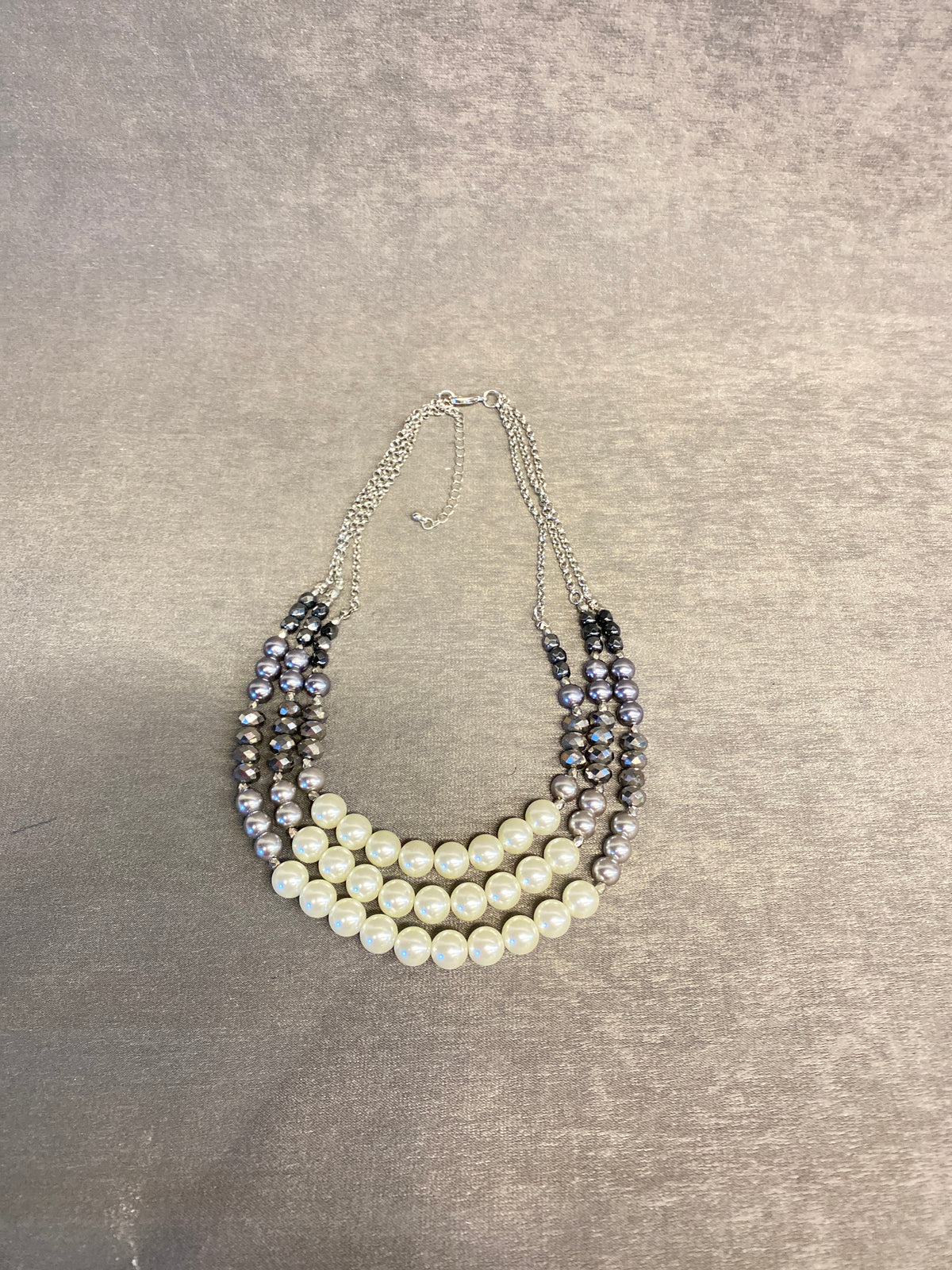 3 Strand Necklace - Shiny Grey Beads
