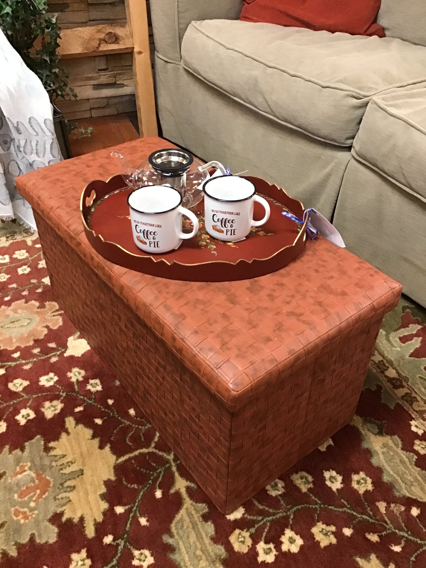 Burnt Orange Leatherette Storage Ottoman