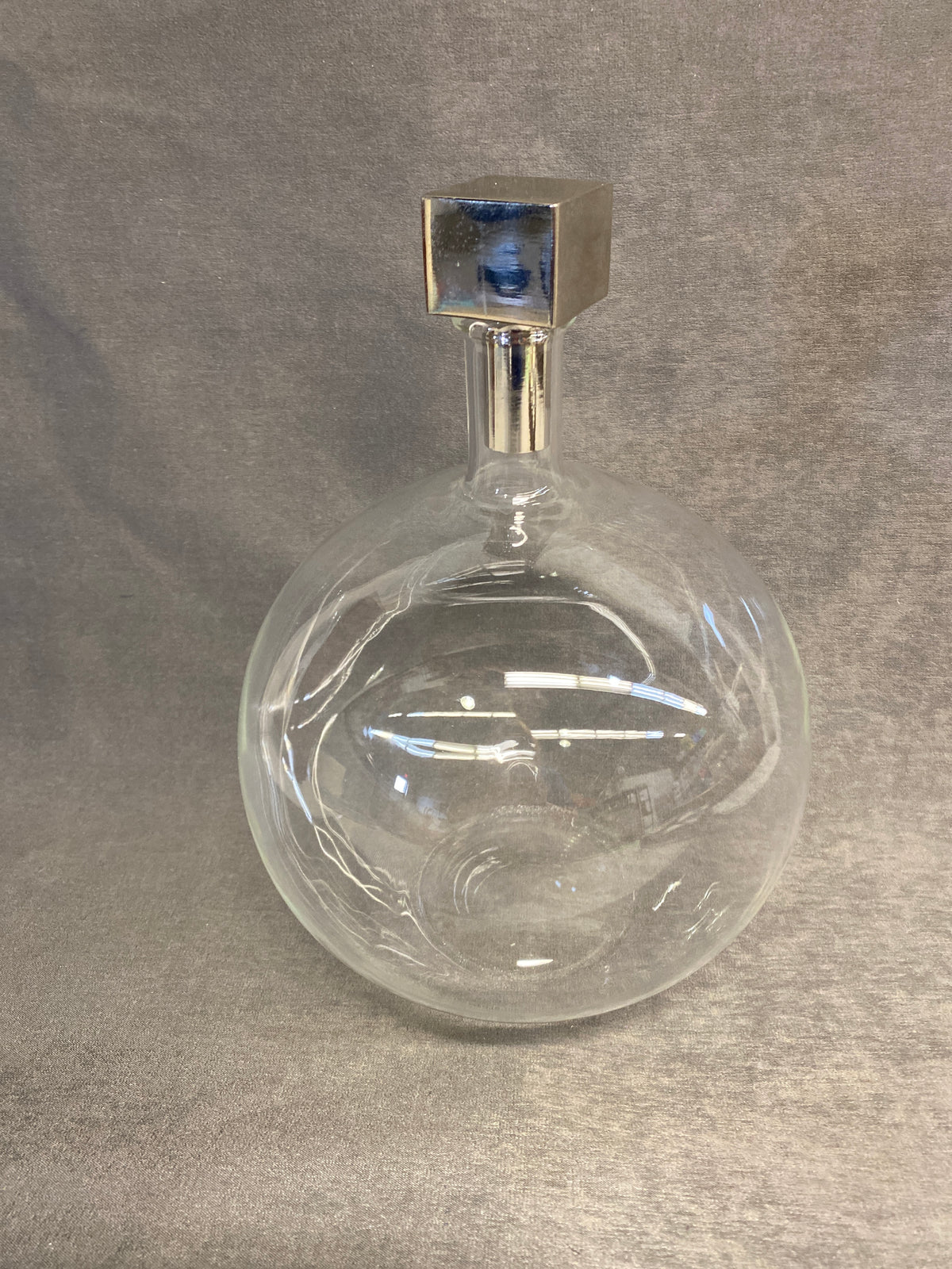 Blown Glass Decanter w/Metal Cube Stopper