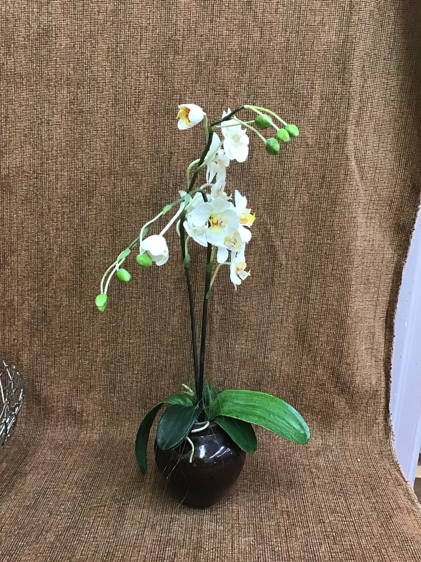 Faux Orchid in Ceramic Vase