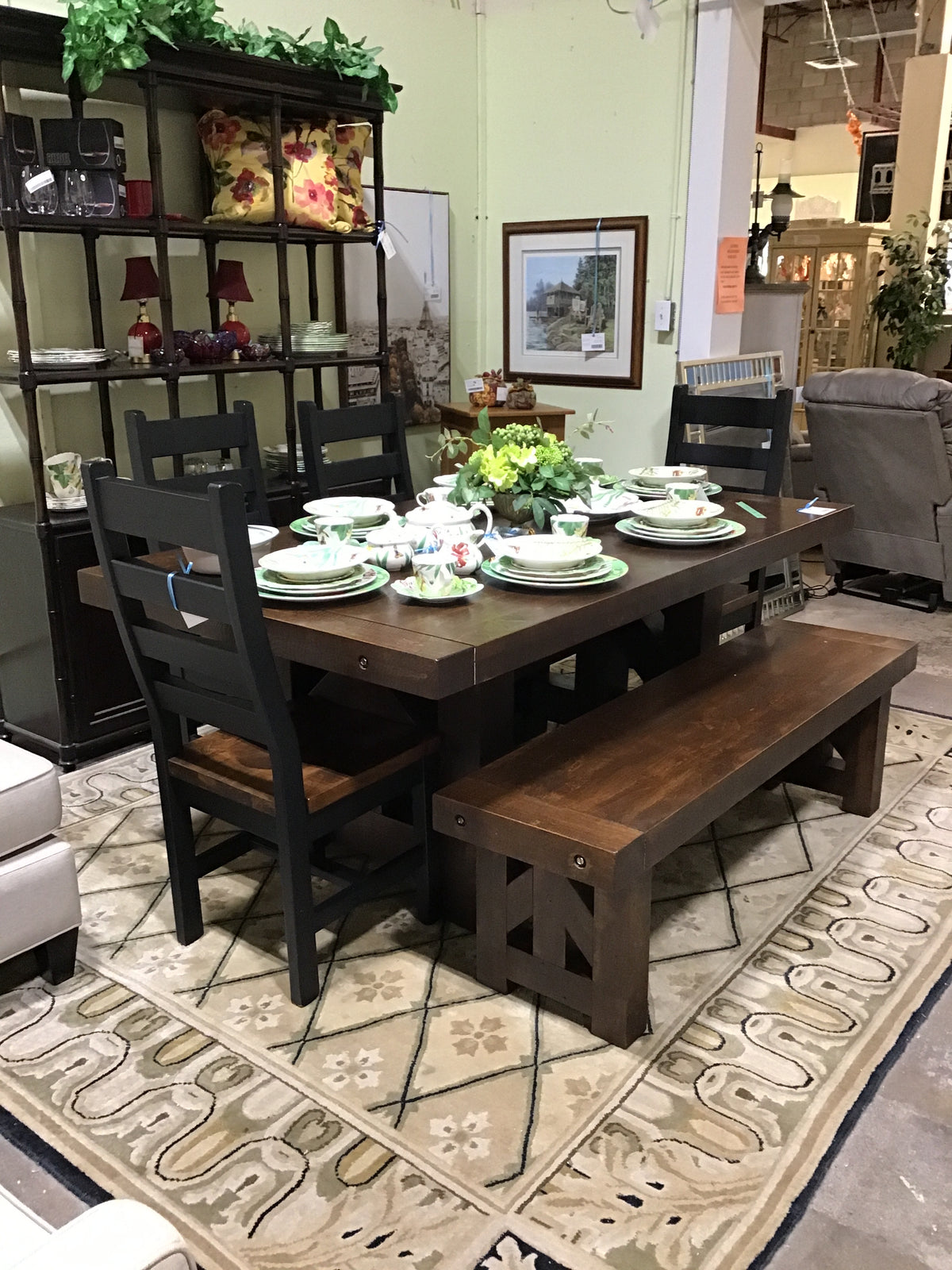 Custom Table w/Bench & 4 Side Chairs