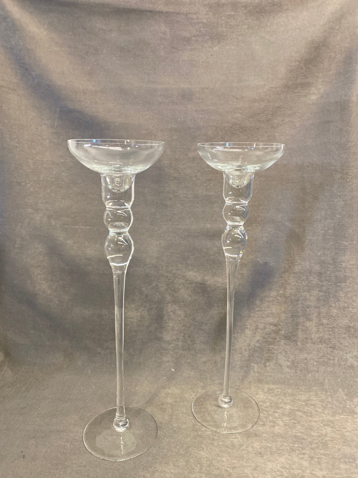 PAIR Tall Glass Candleholders
