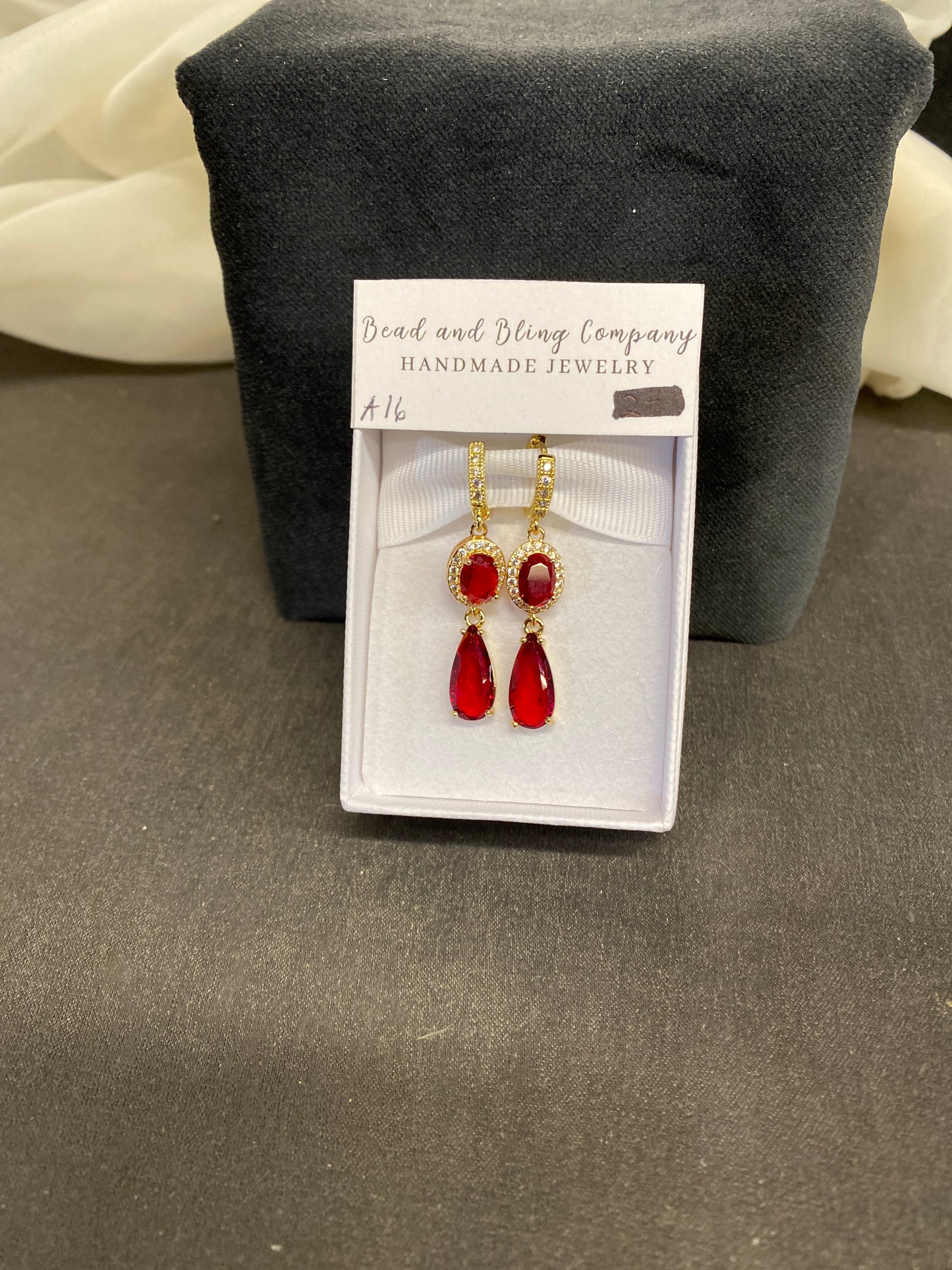 NEW! Handmade Pierced Earings - Red Oval/Teardrop