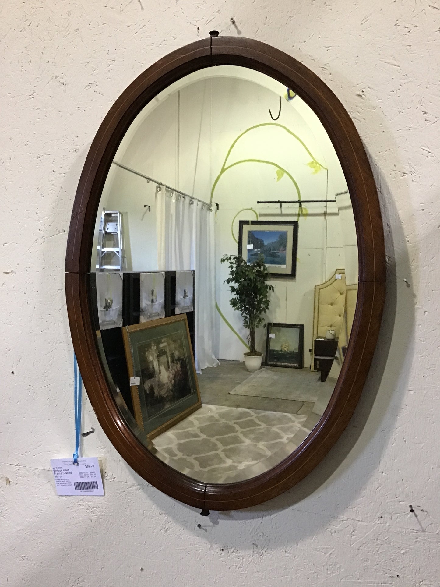Vintage Wood Frame Beveled Mirror