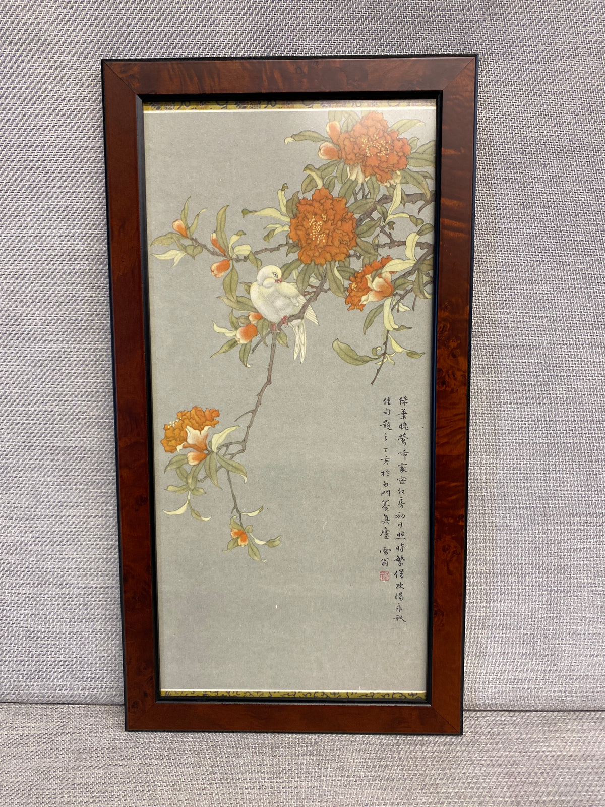 Asian Print -White Bird/Orange Florals
