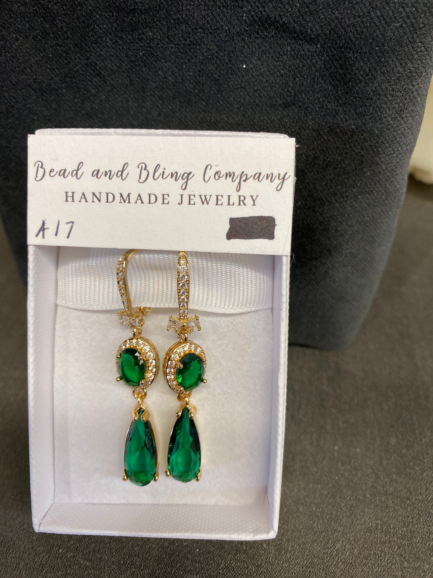 NEW! Handmade Pierced Earings - Bowtie/Green