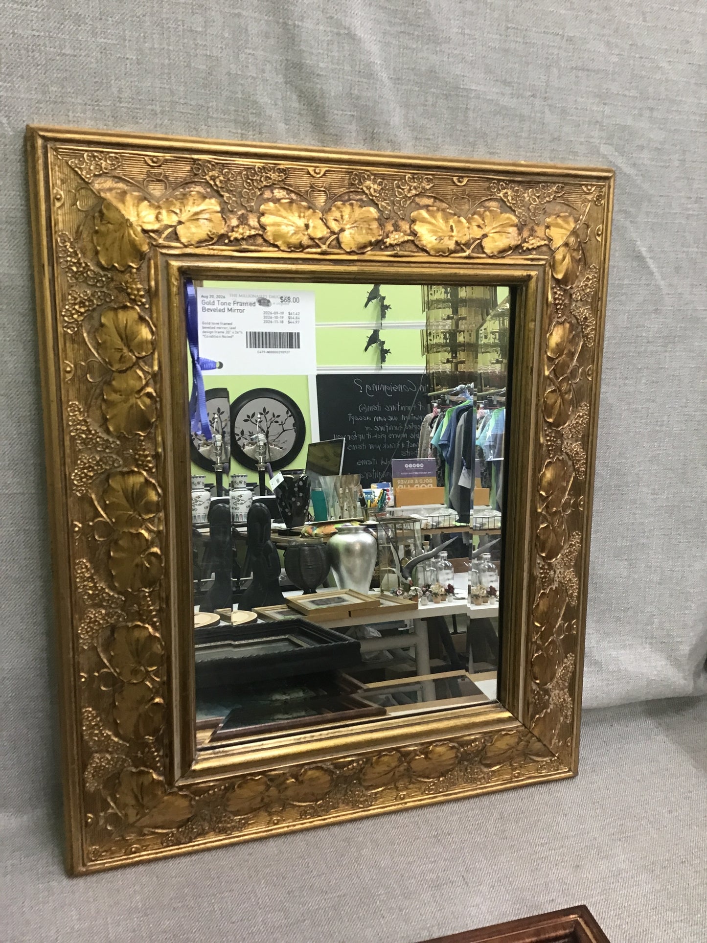 Gold Tone Framed Beveled Mirror