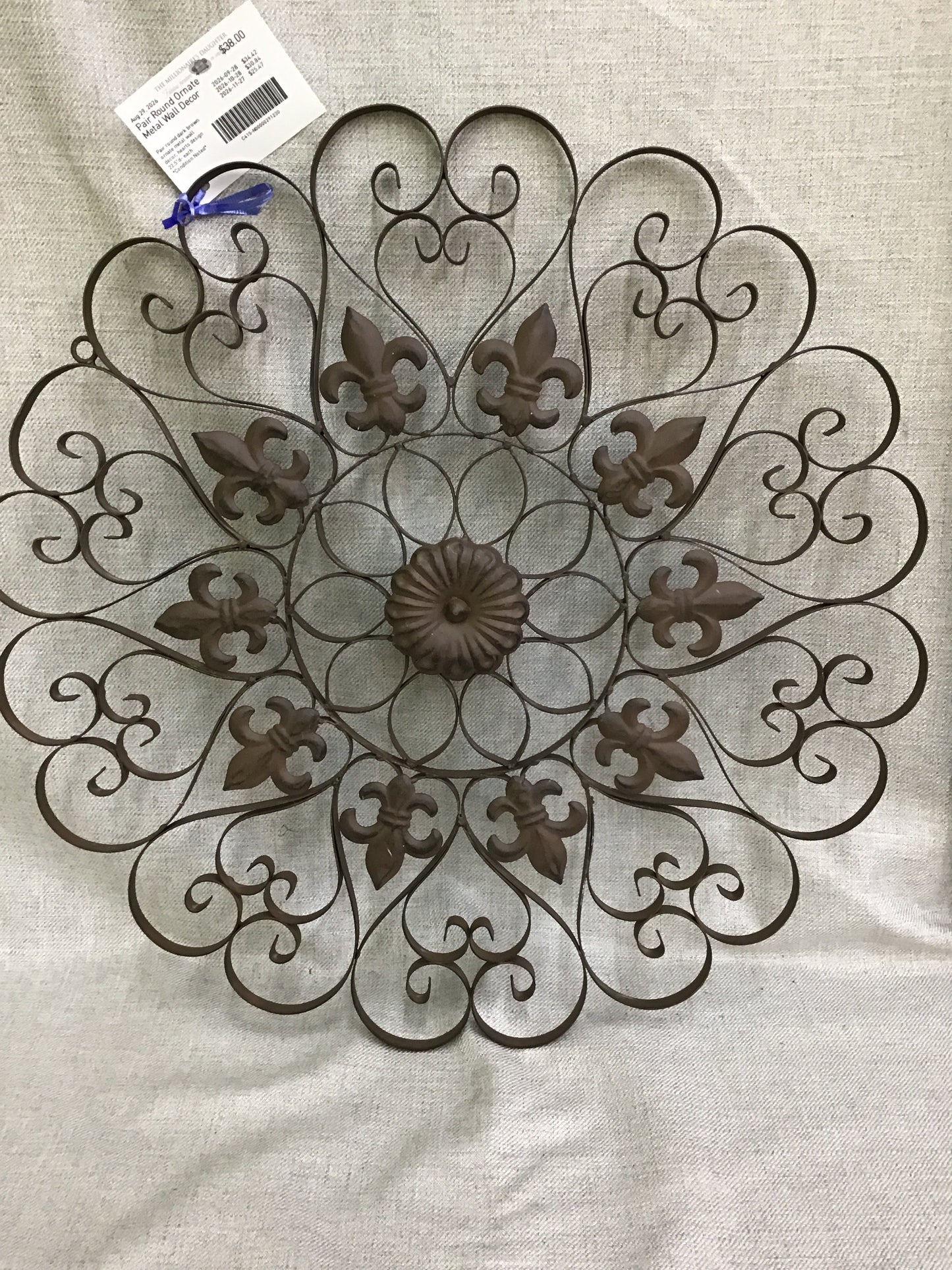 Pair Round Ornate Metal Wall Decor