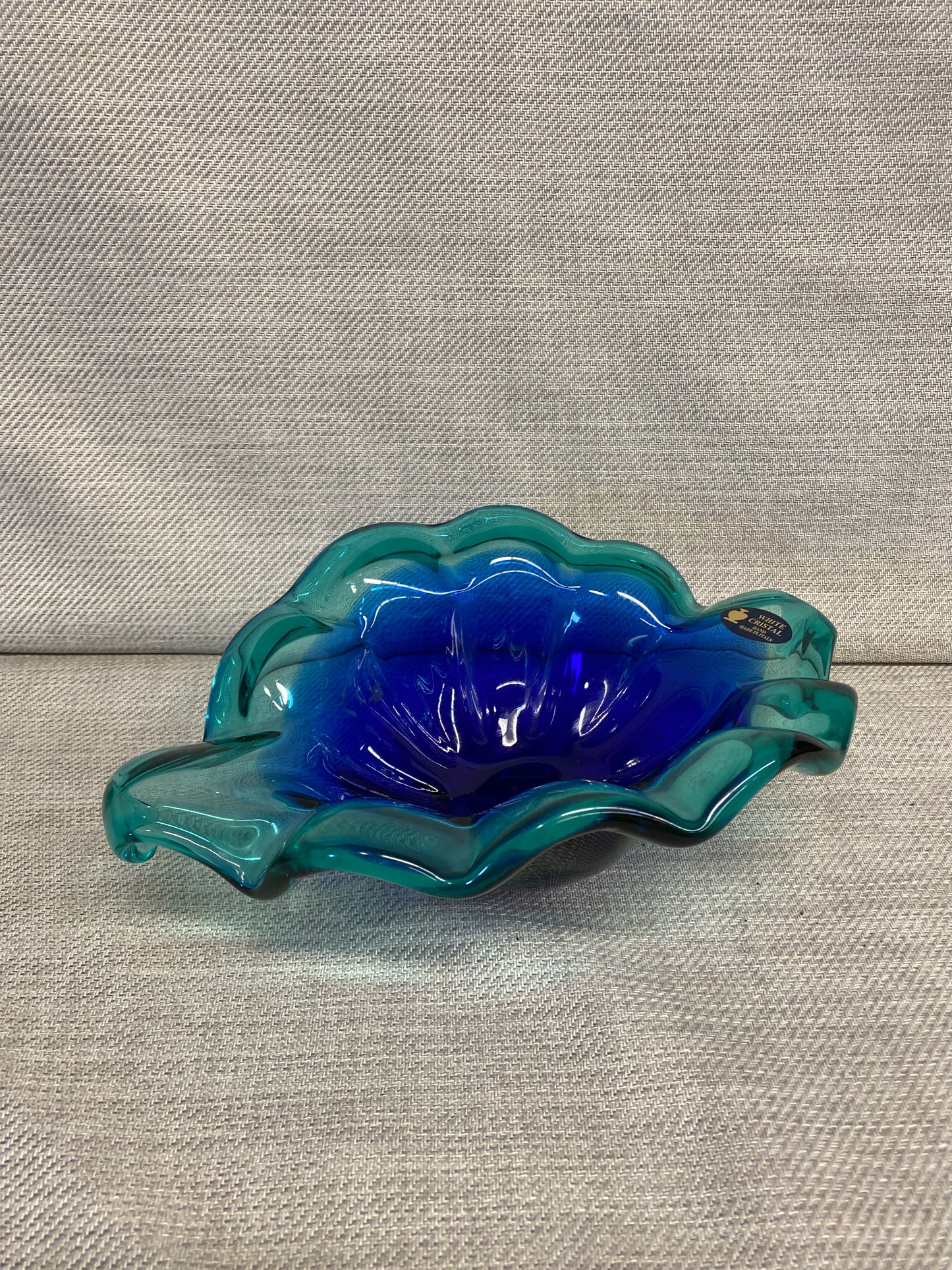 White Crystal Art Glass Bowl - Blue