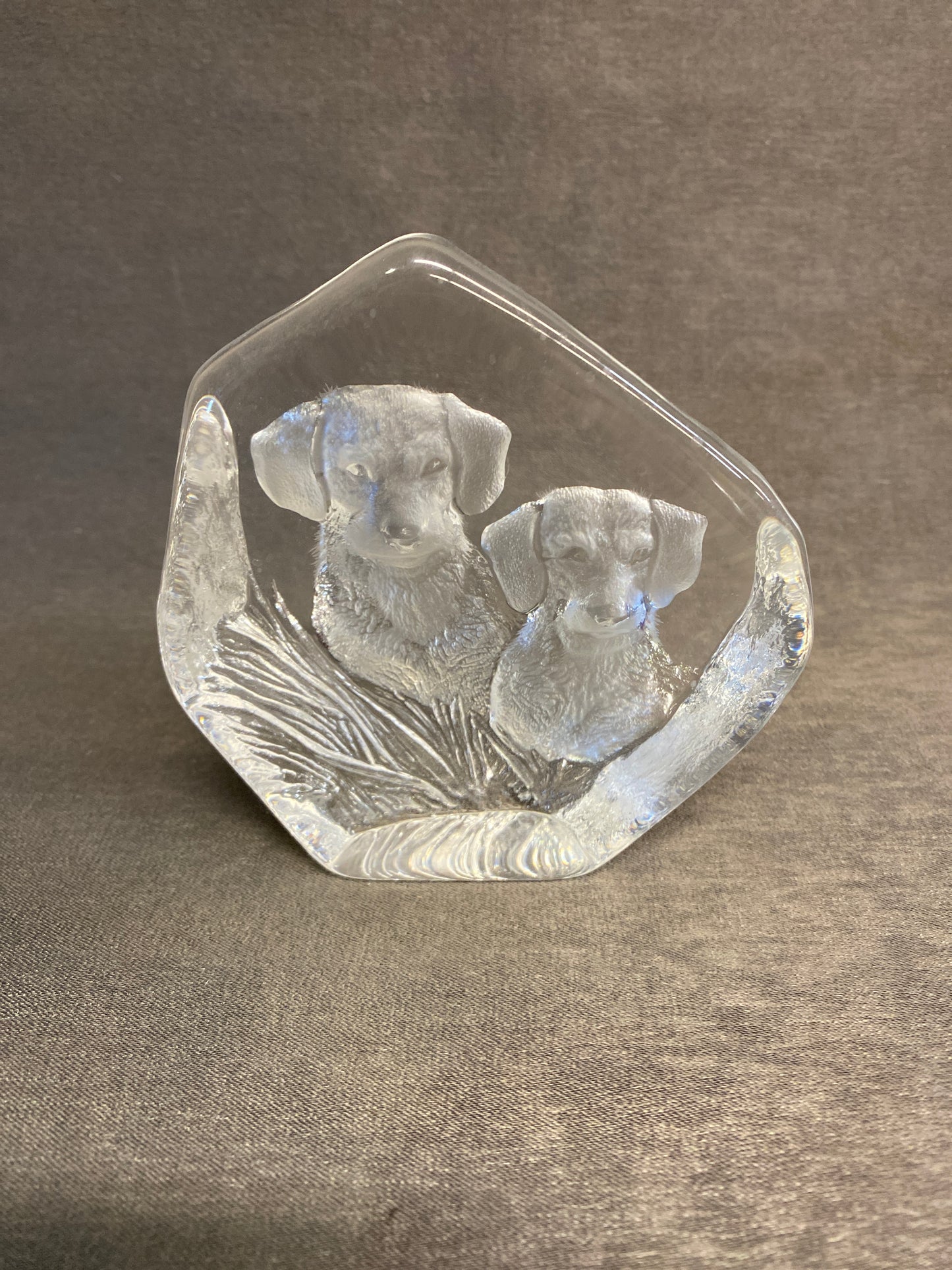 Mats Jonasson Crystal Paperweight - 2 Dogs