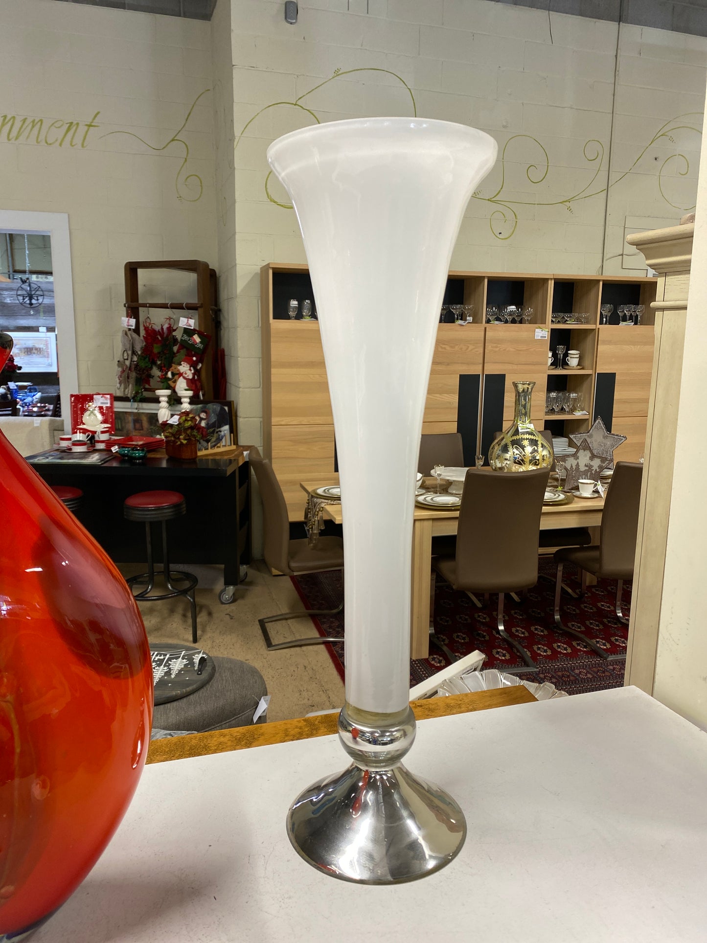 Tall Glass Vase - White