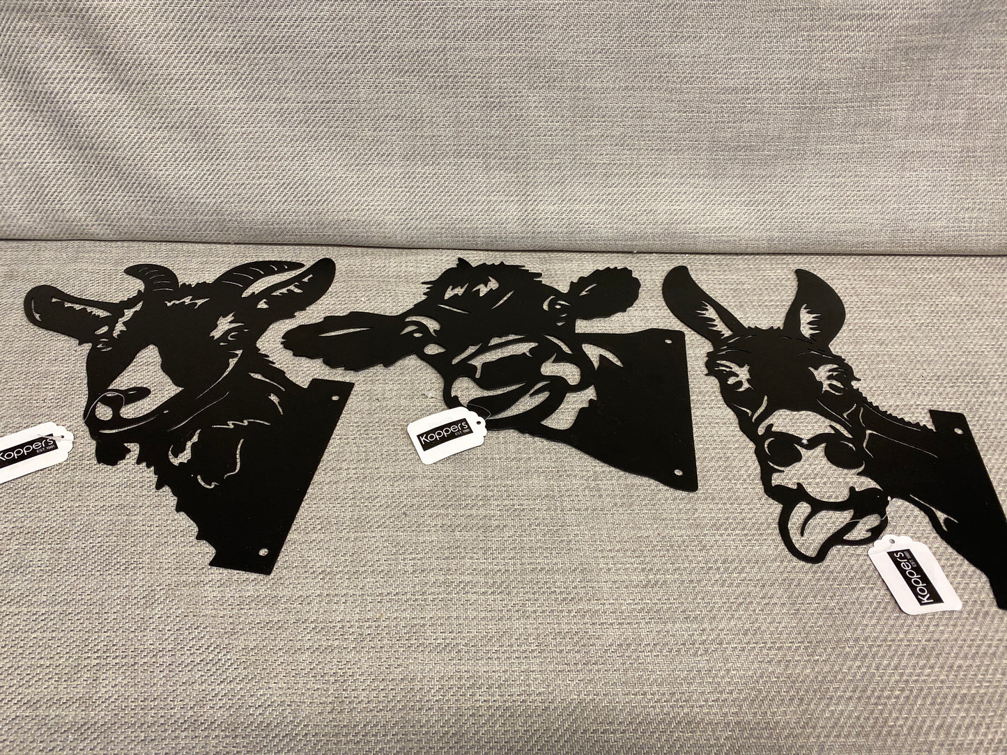 New! Set 3 Metal Fence Decor - Cow, Goat & Donkey