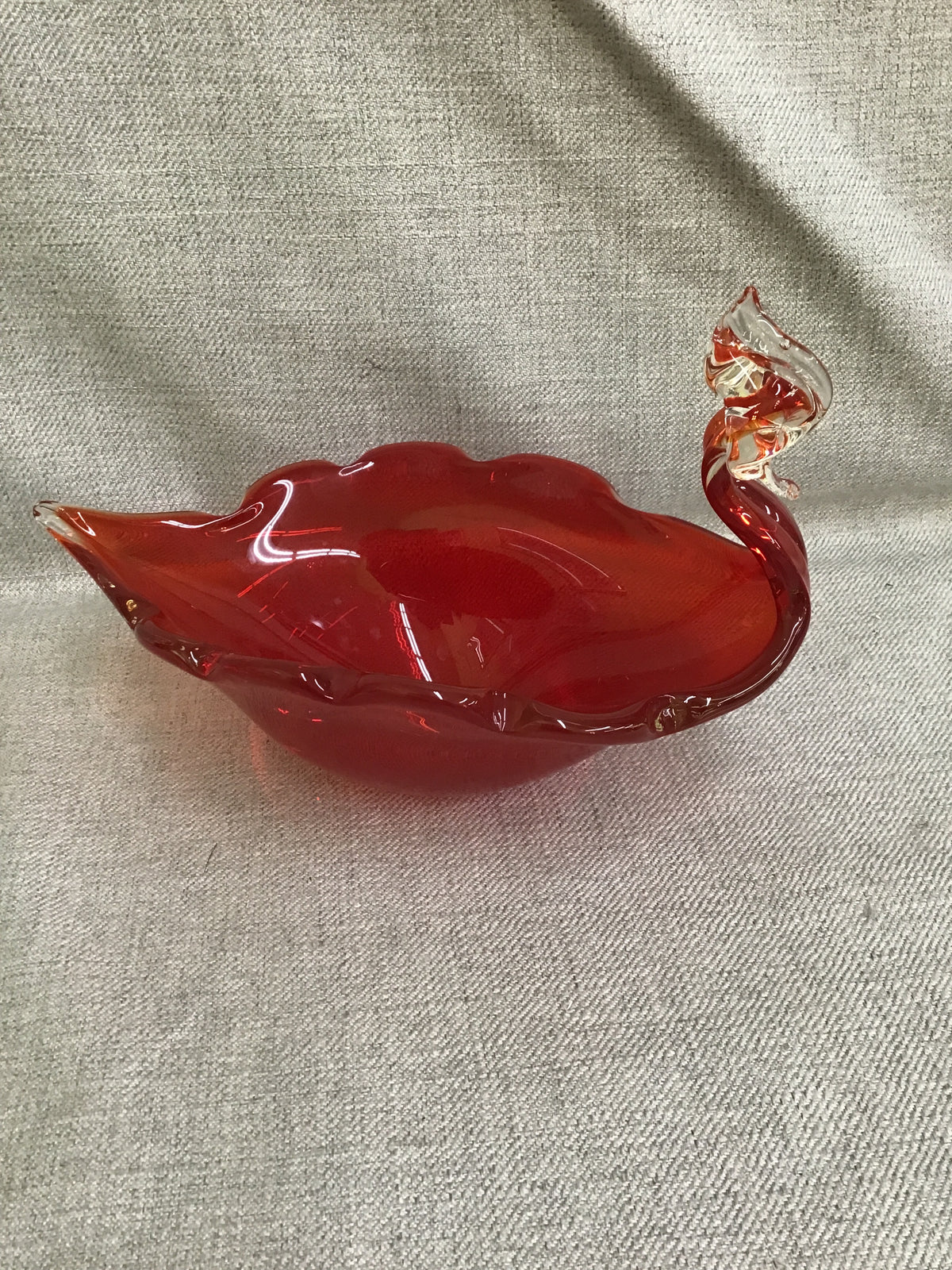 Red Glass Bowl- Bird