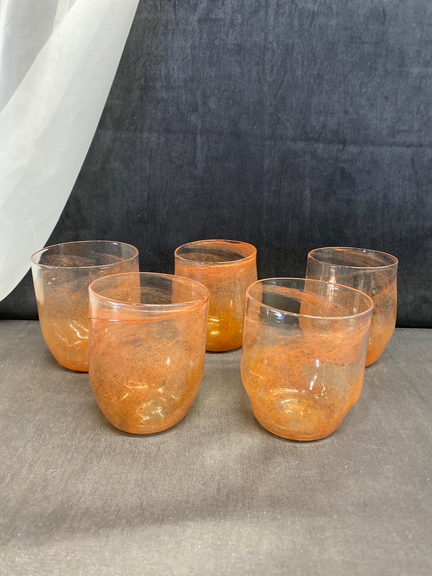 Set 5 Hand Blown Glass Cups - Orange