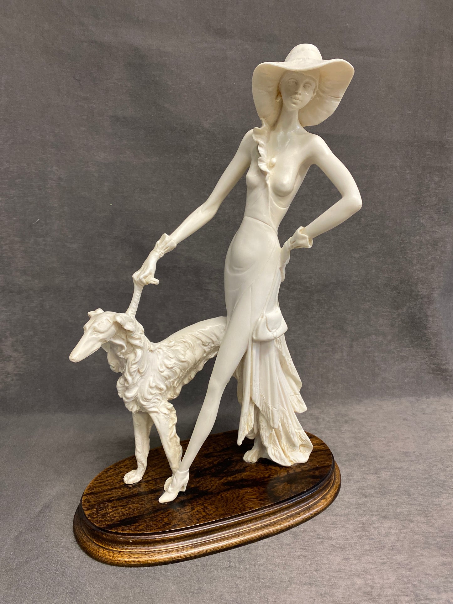 A.Santini Figurine - Woman & Borzoi Dog