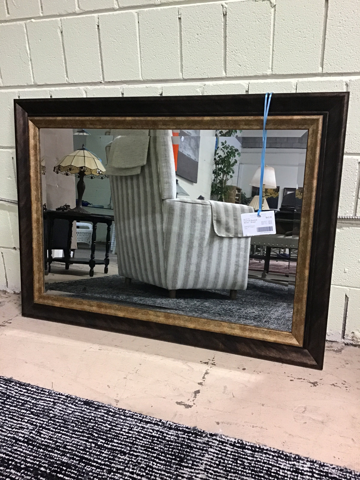 Framed Beveled Mirror - Brown
