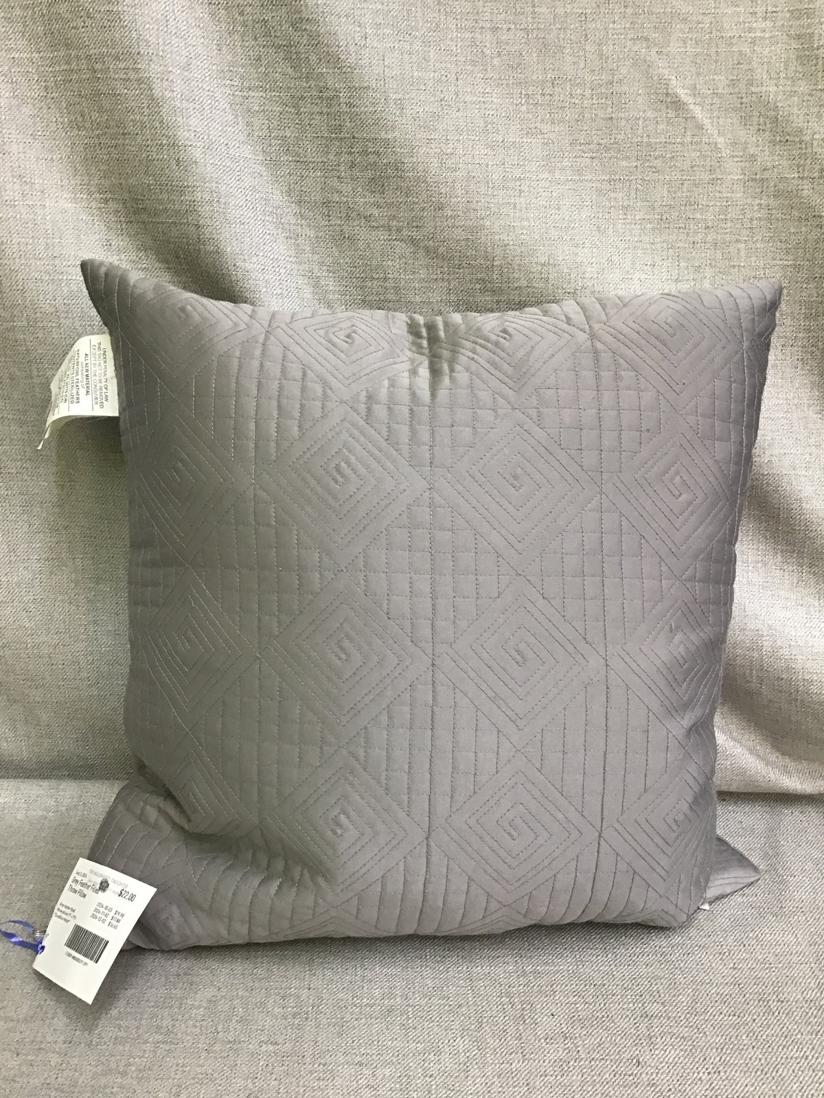 Grey Feather Filled Throw Pillow