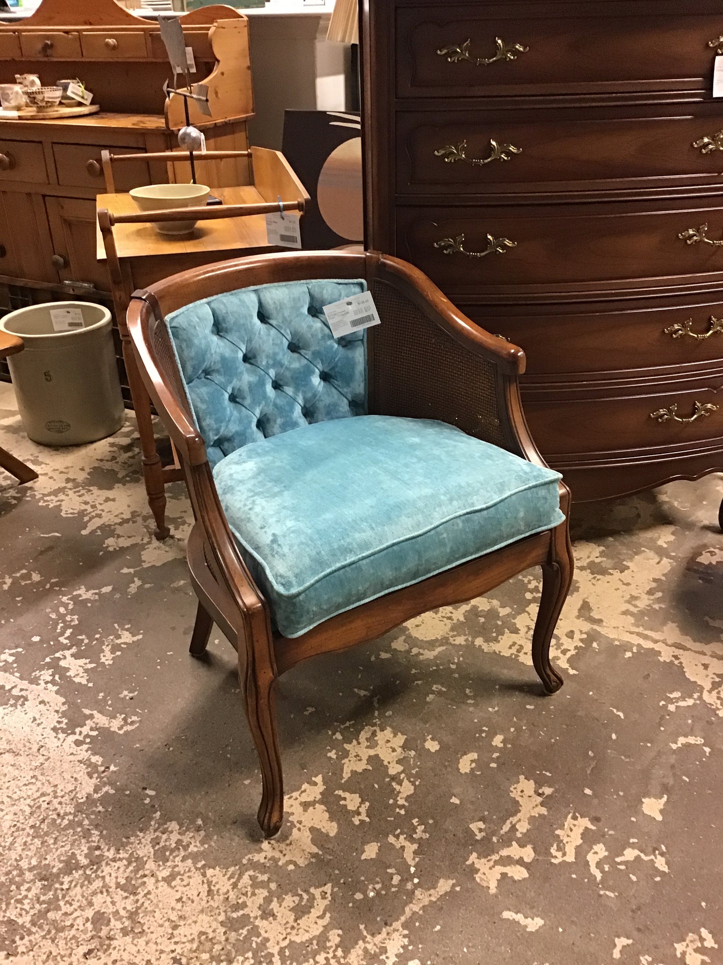 Vintage Caned Chair -Turquoise