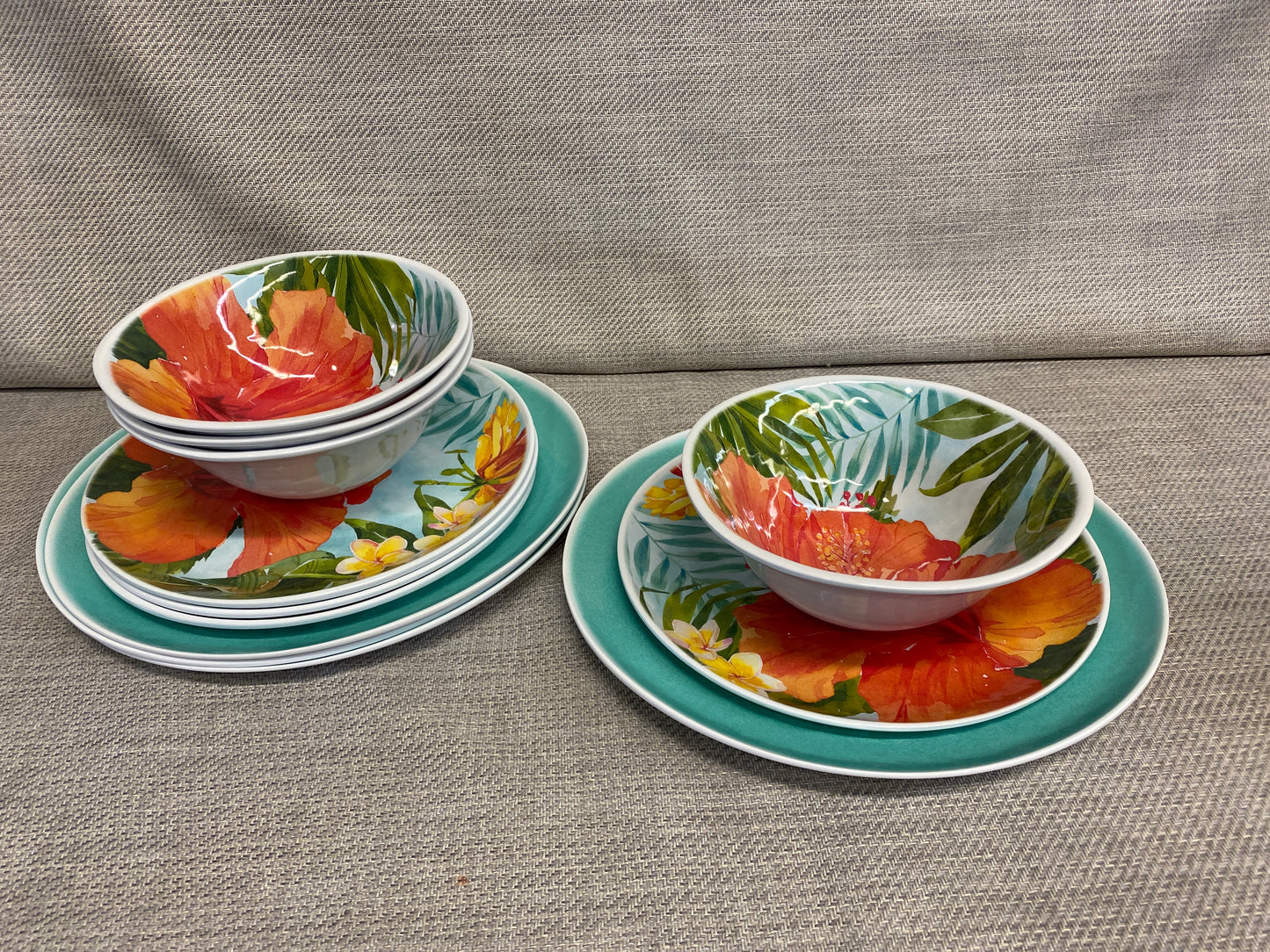 Tropical Melamine Dishes - 3PC Setting For 4