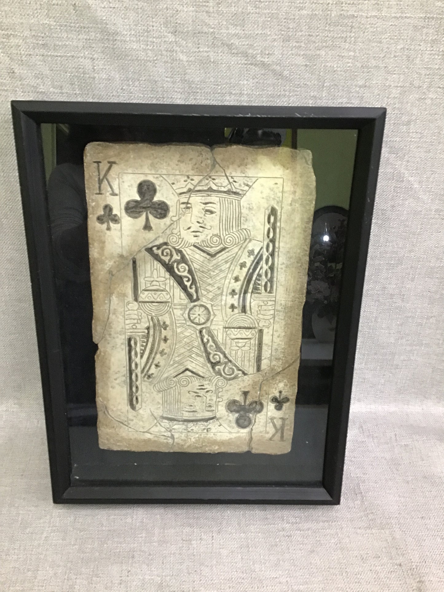 King of Clubs Framed Carved Stone Art