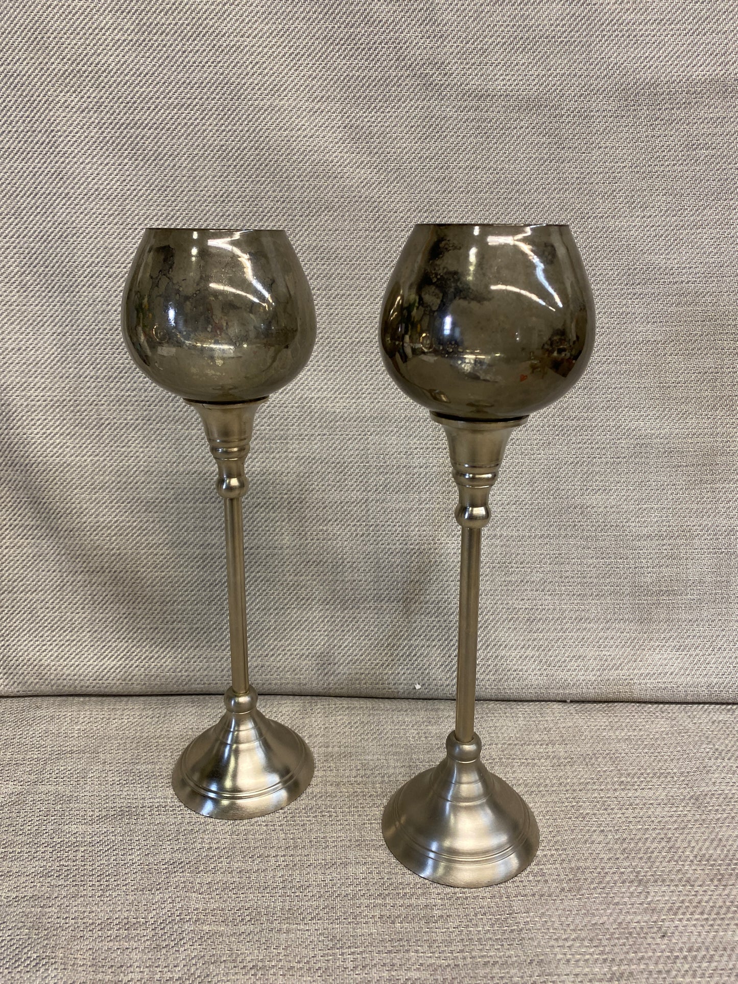 Pair Candleholders - Metal & Glass
