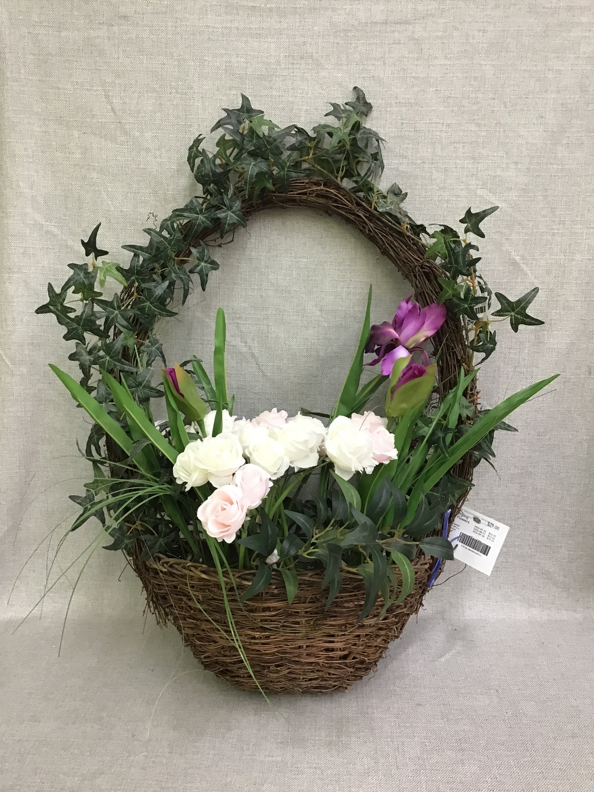 Wicker Hanging Basket w Flowers