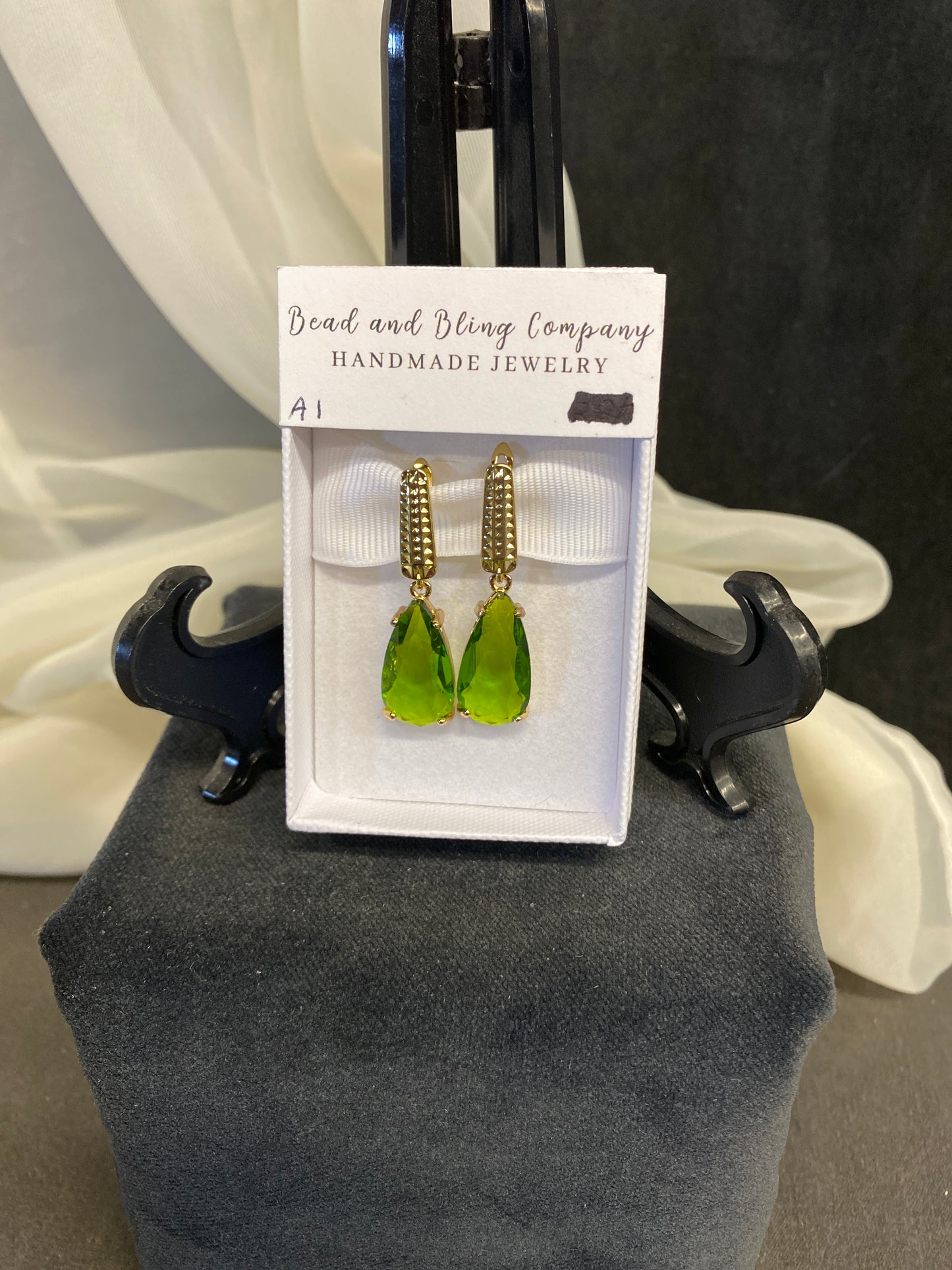 NEW! Handmade Pierced Earings - Olive Green