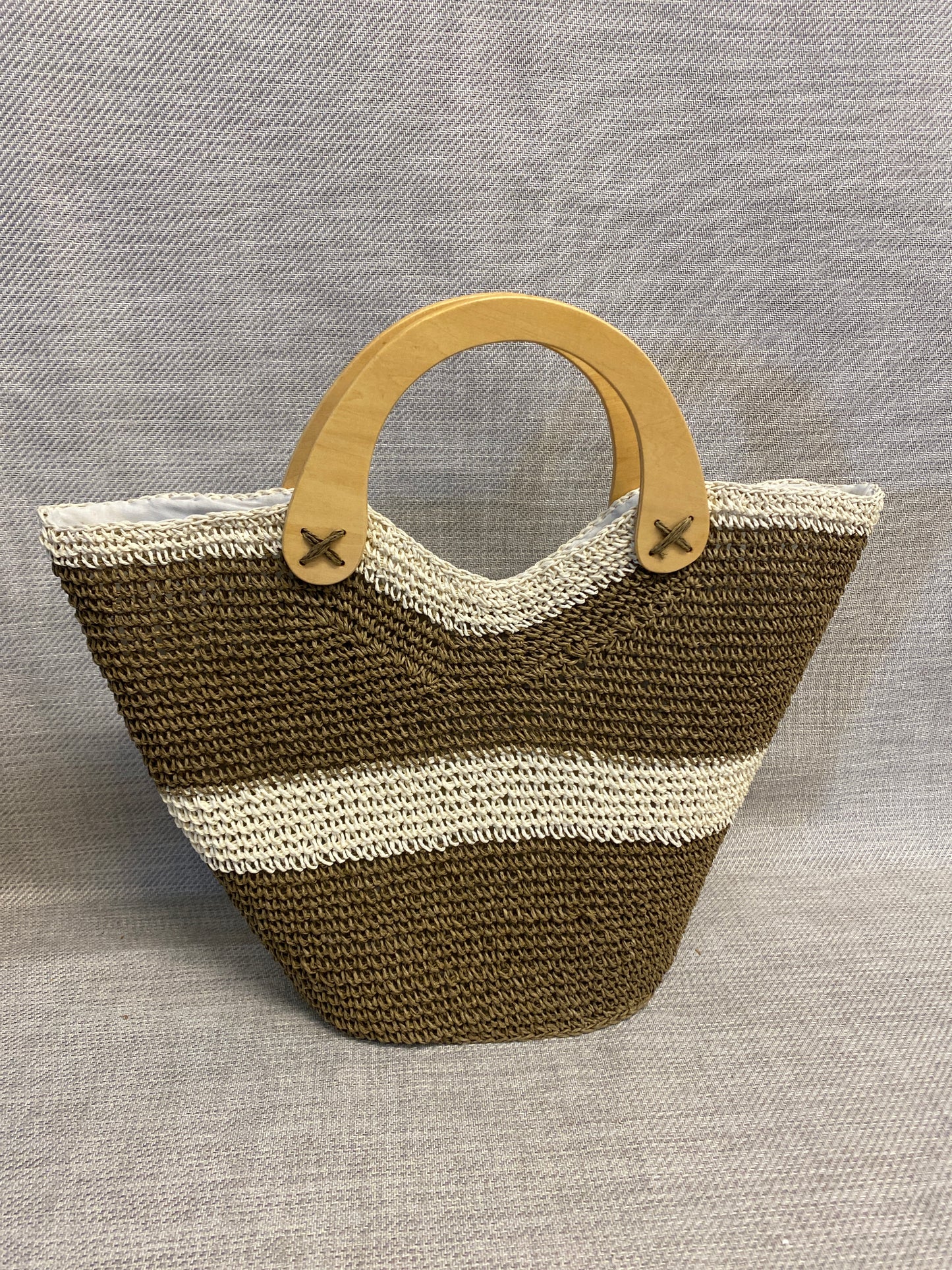 Raffia Tote Bag - Wood Handles
