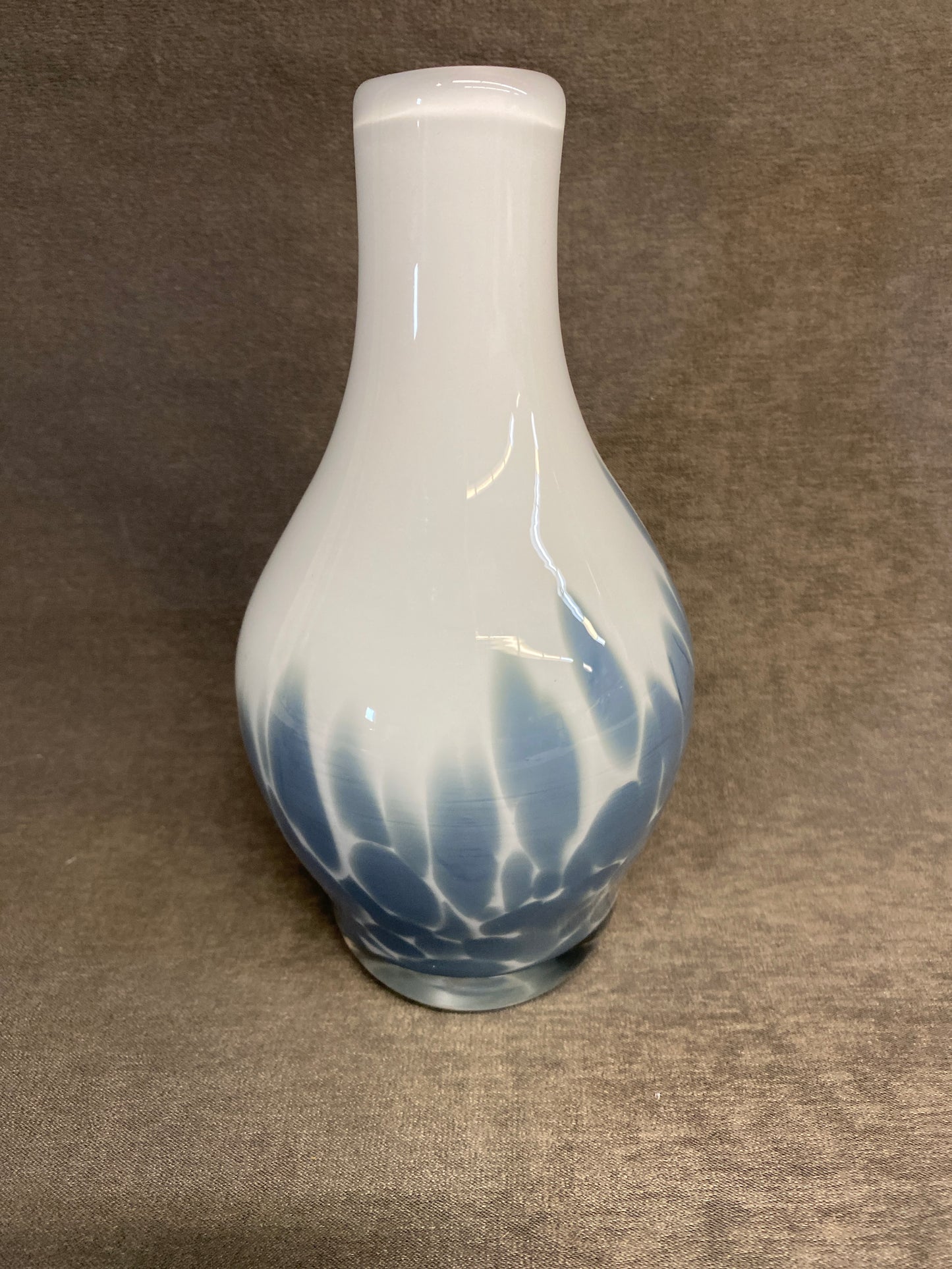 Small Glass Vase - White/Blue -7"