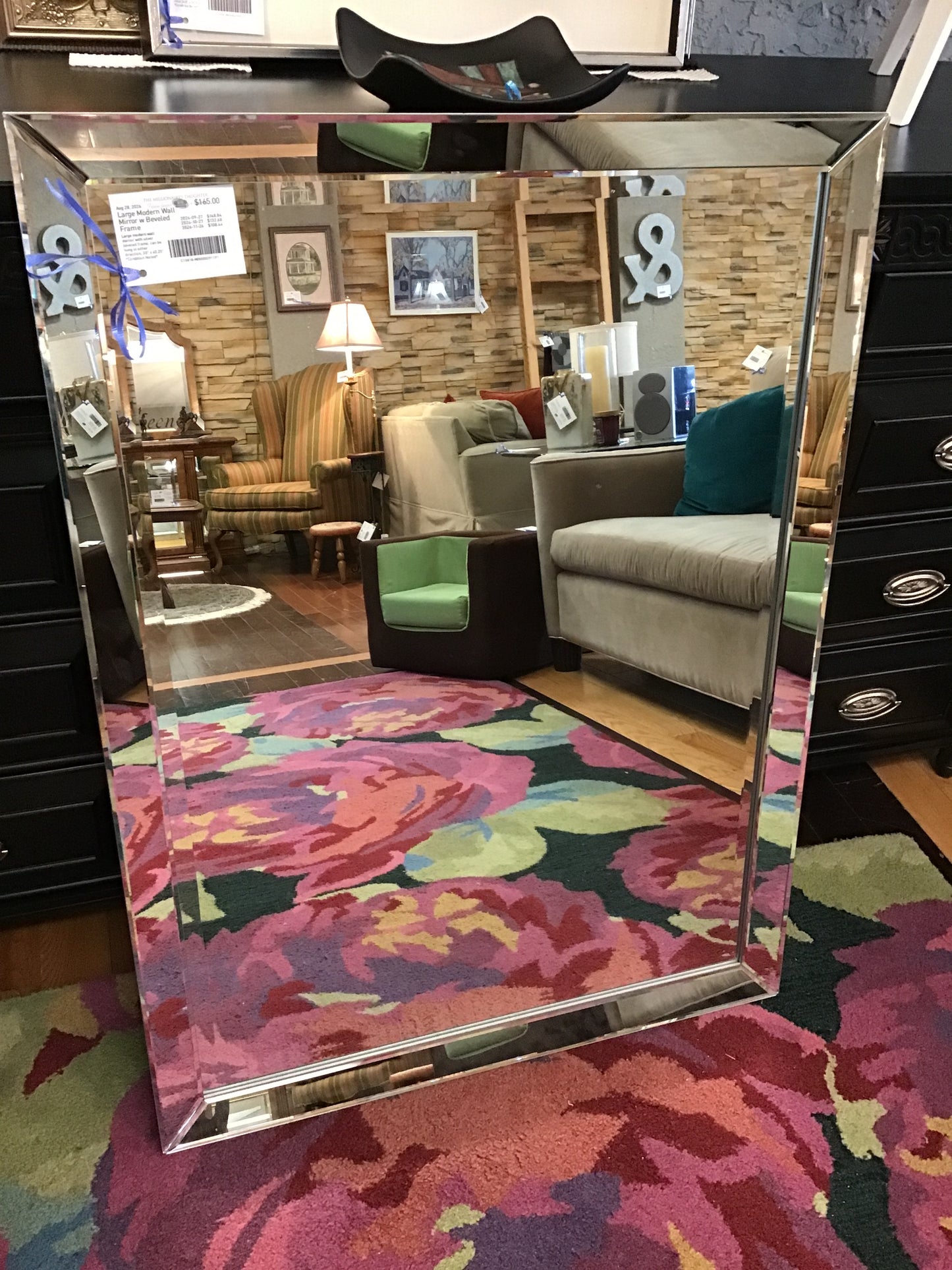 Large Modern Wall Mirror w Beveled Frame